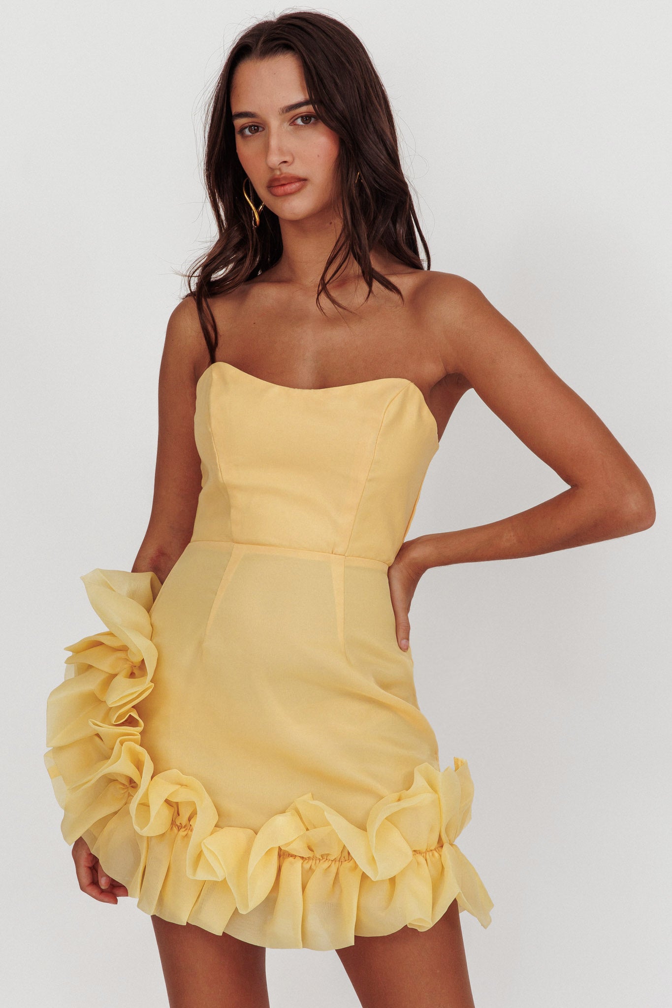 L'amour Toujours Frill Accent Mini Dress Lemon-Maymioy