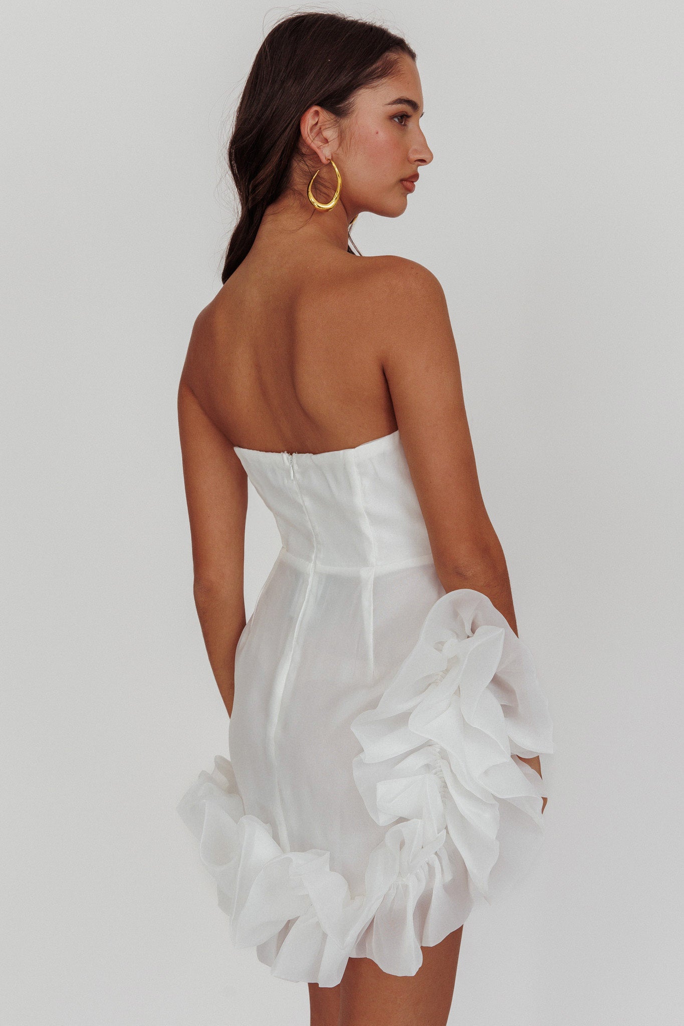 L'amour Toujours Frill Accent Mini Dress White-Maymioy