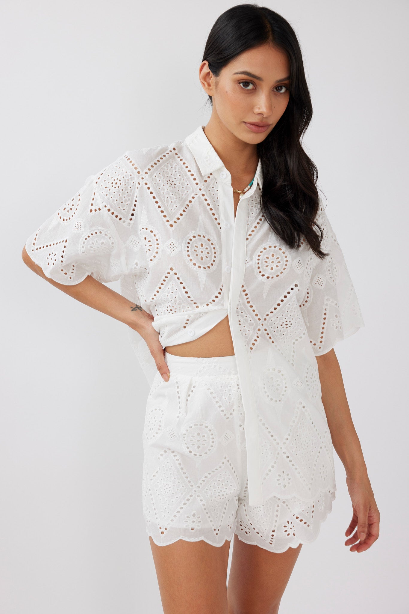 Love Again Eyelet Embroidery Shorts White-Maymioy