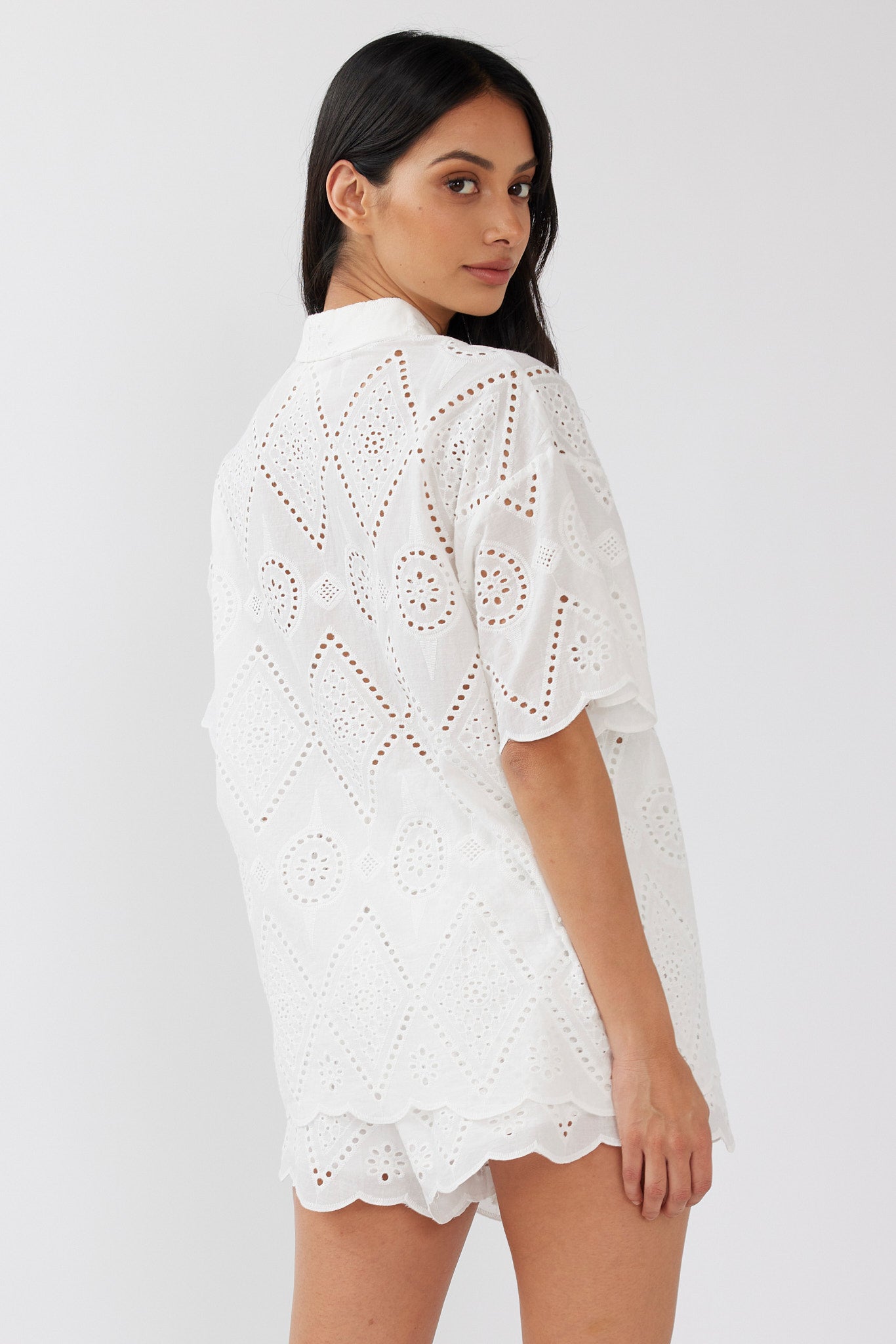 Love Again Eyelet Embroidery Shirt White-Maymioy
