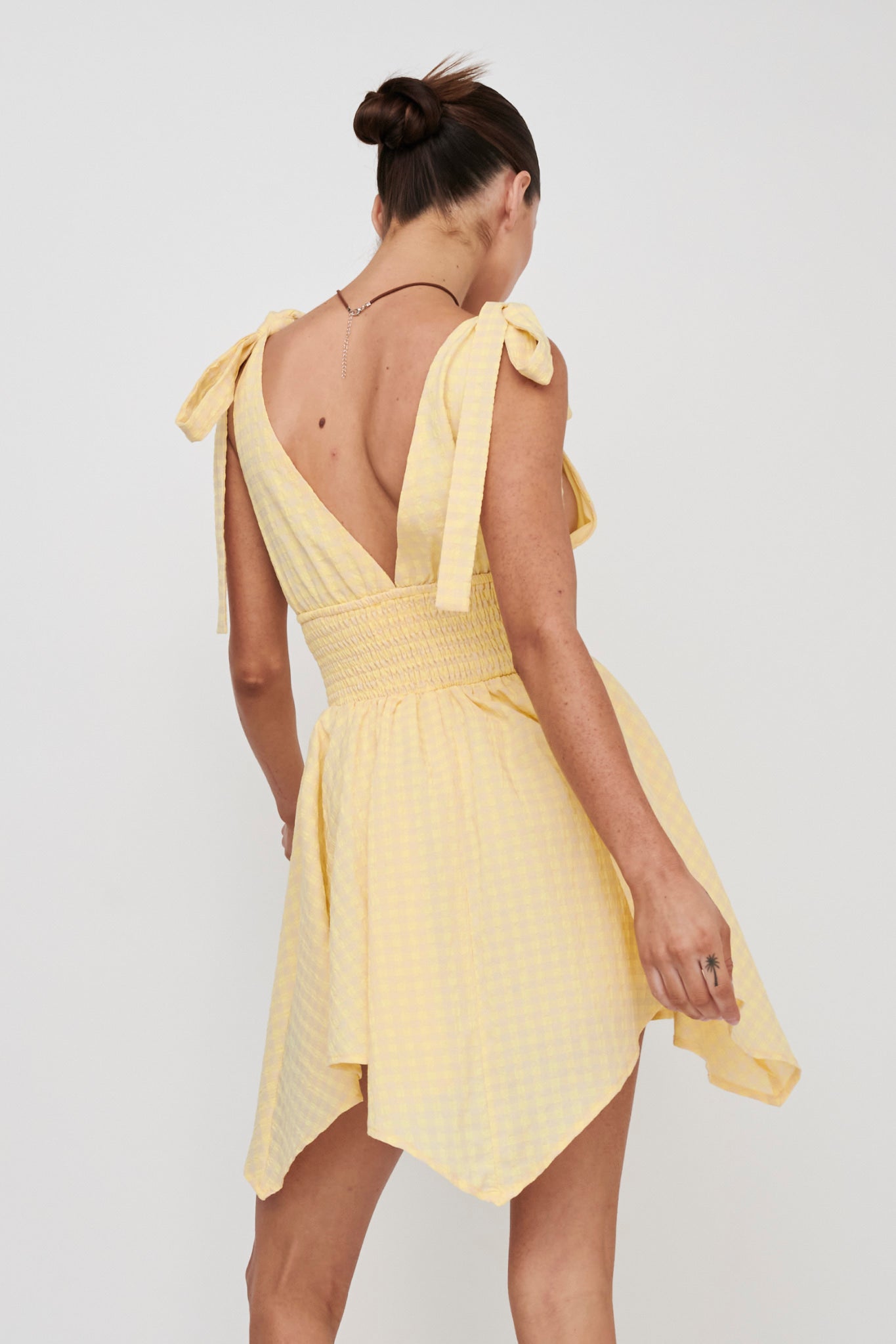 Lido Tied Shoulder Shirred Romper Lemon-Maymioy