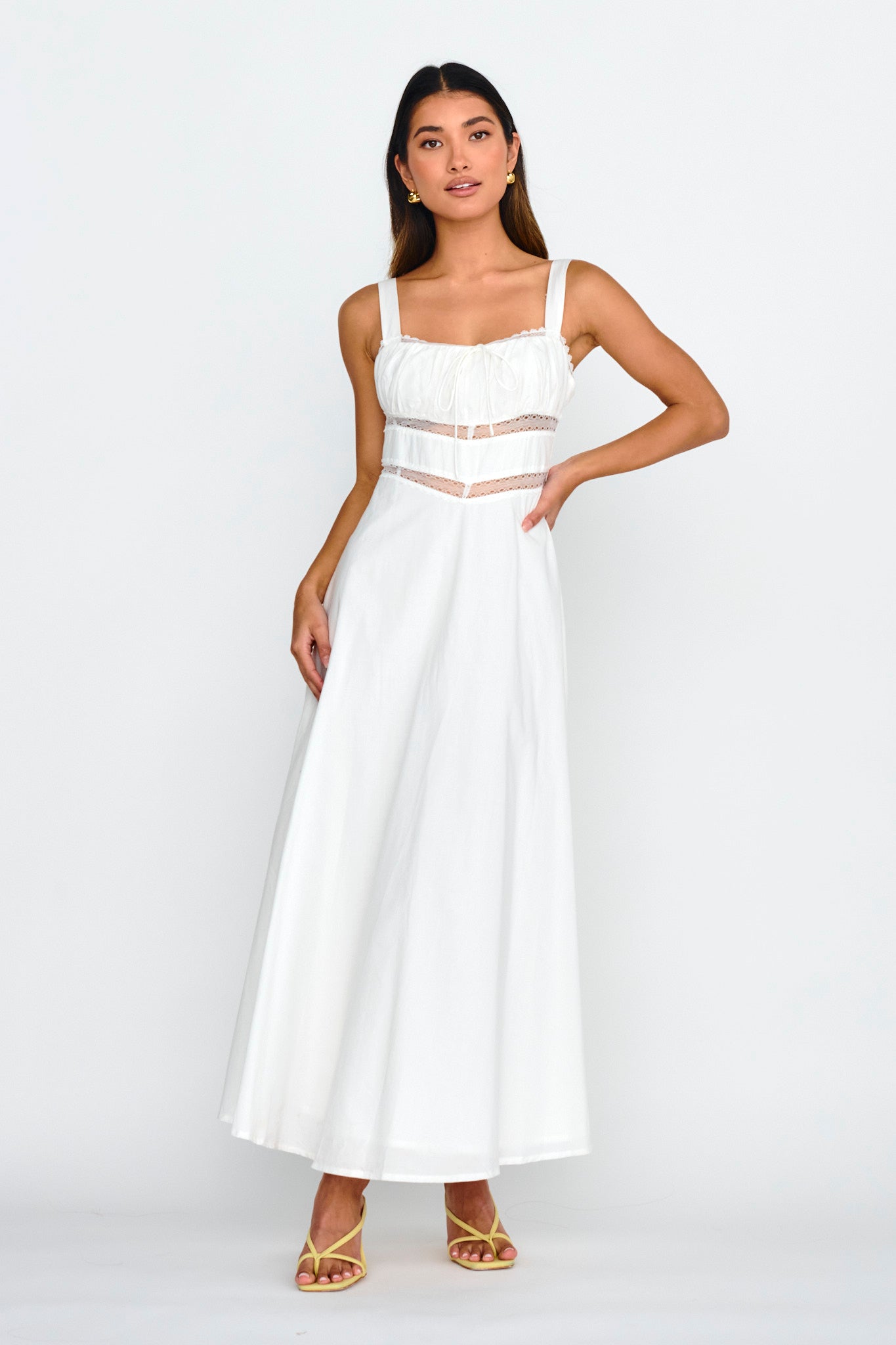 Kasiah Lace Trim Maxi Dress White-Maymioy