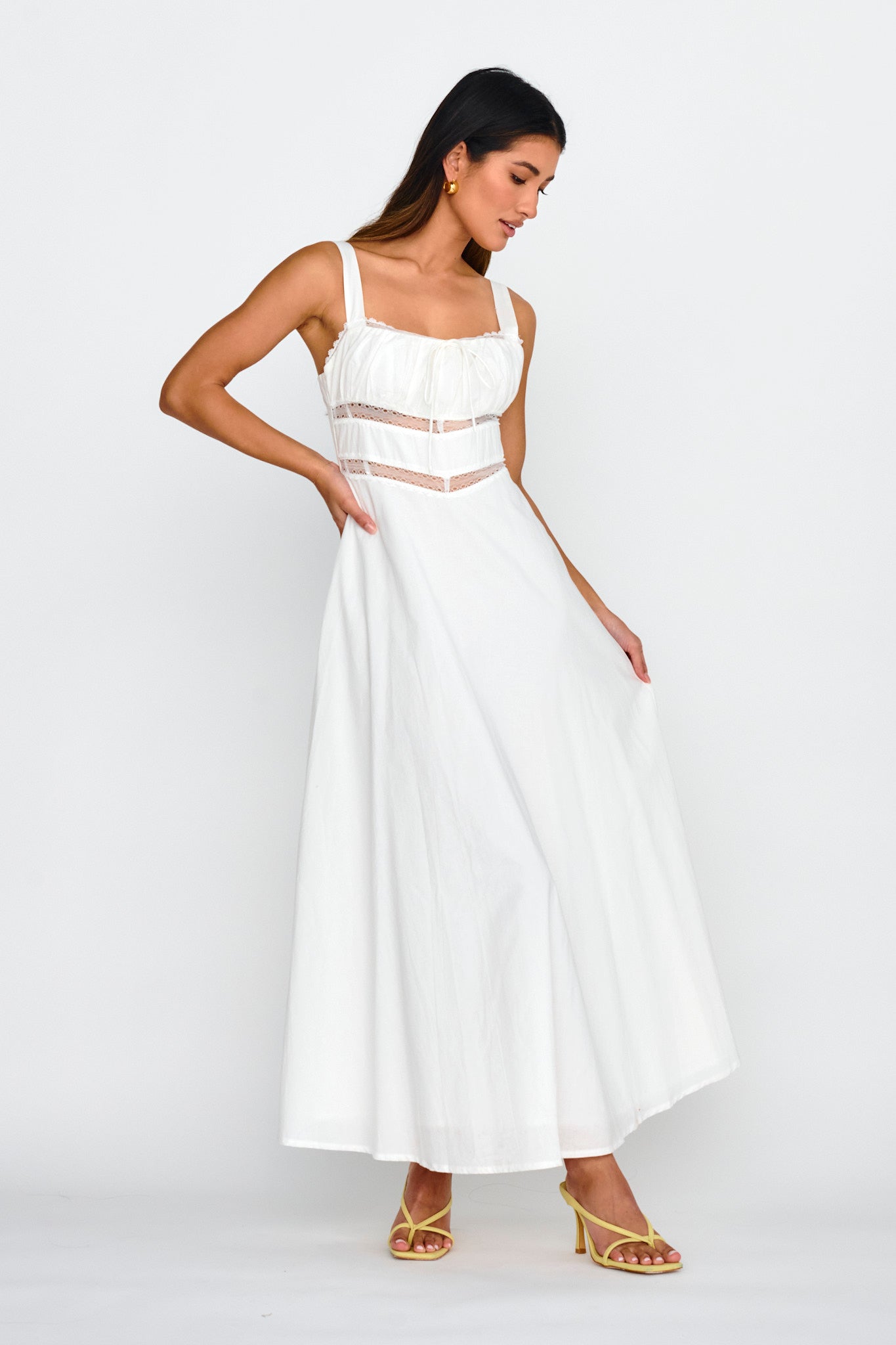 Kasiah Lace Trim Maxi Dress White-Maymioy