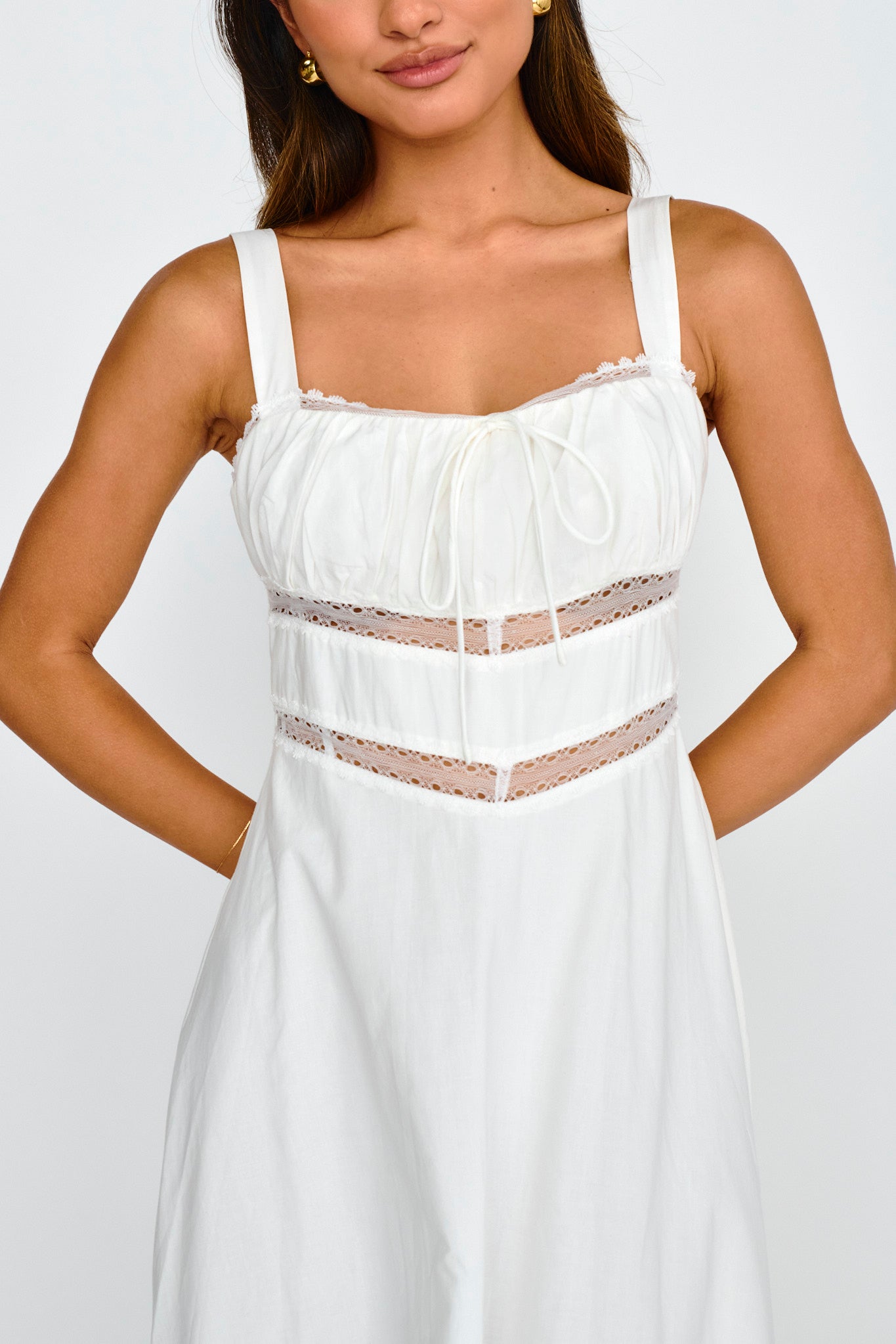 Kasiah Lace Trim Maxi Dress White-Maymioy