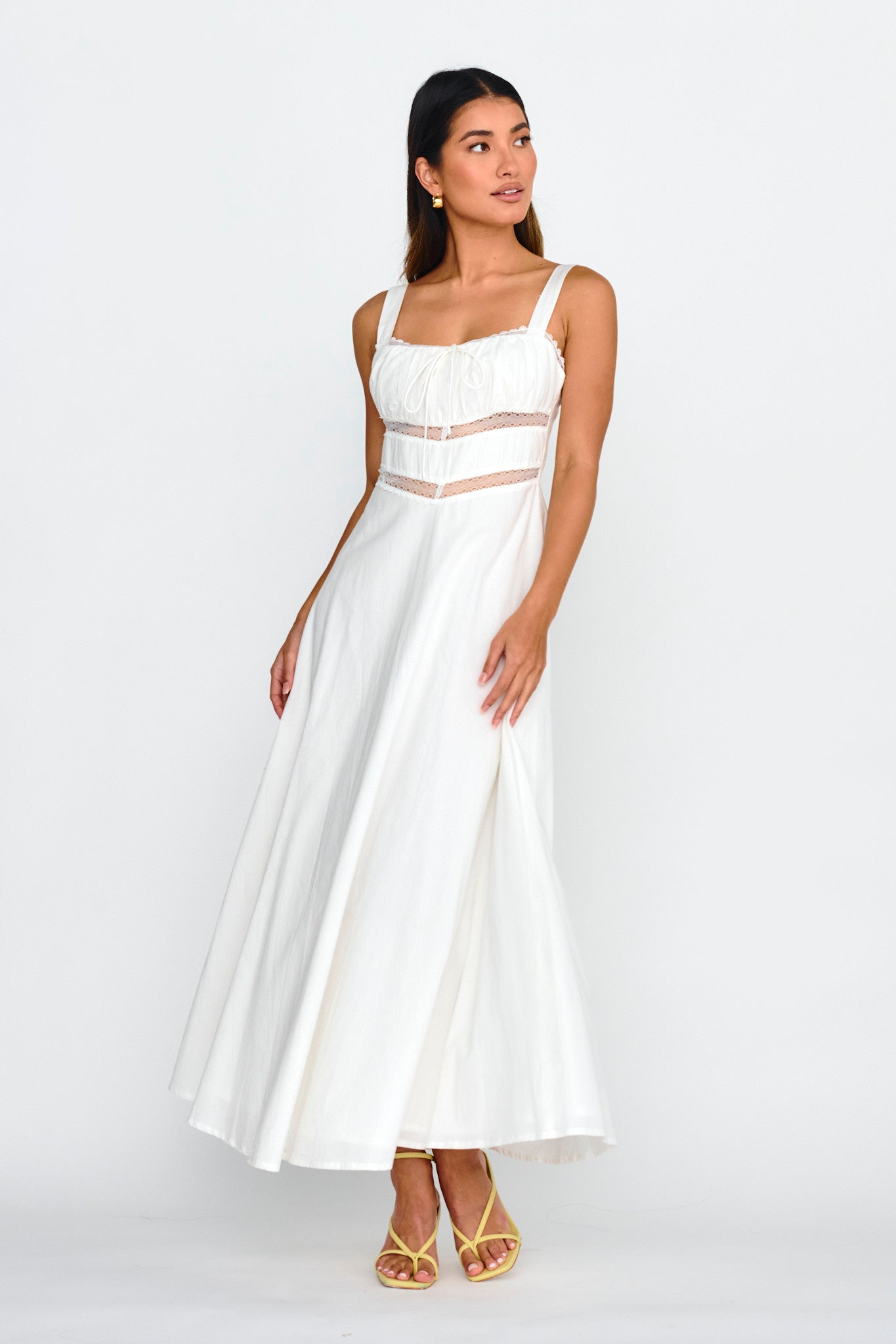 Kasiah Lace Trim Maxi Dress White-Maymioy