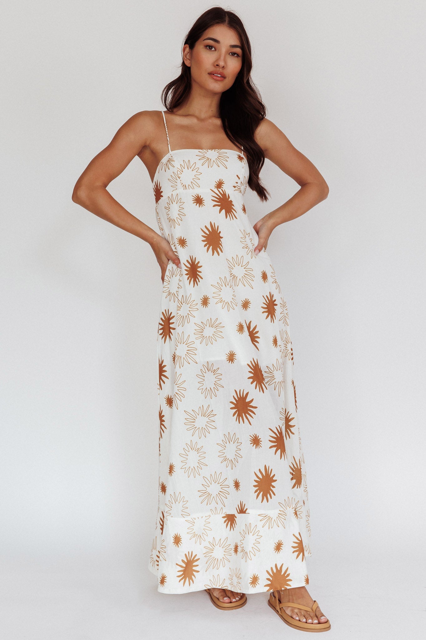 Midsummer Sun Print Maxi Dress White Green-Maymioy