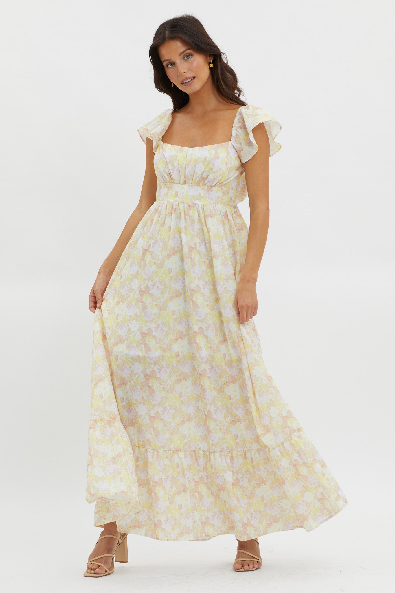 Touch The Sky Tied Back Maxi Dress Lemonade-Maymioy