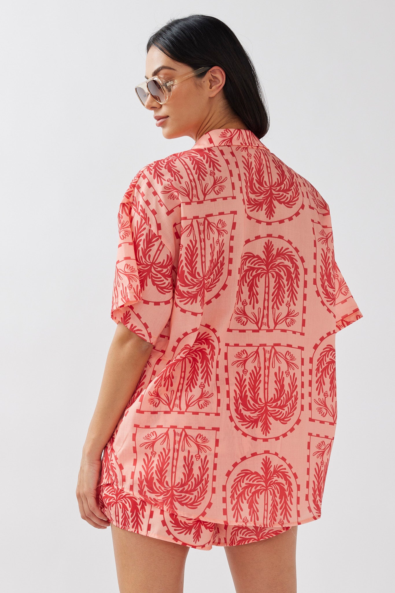 Cora Button-Up Shirt Print Red Salmon-Maymioy