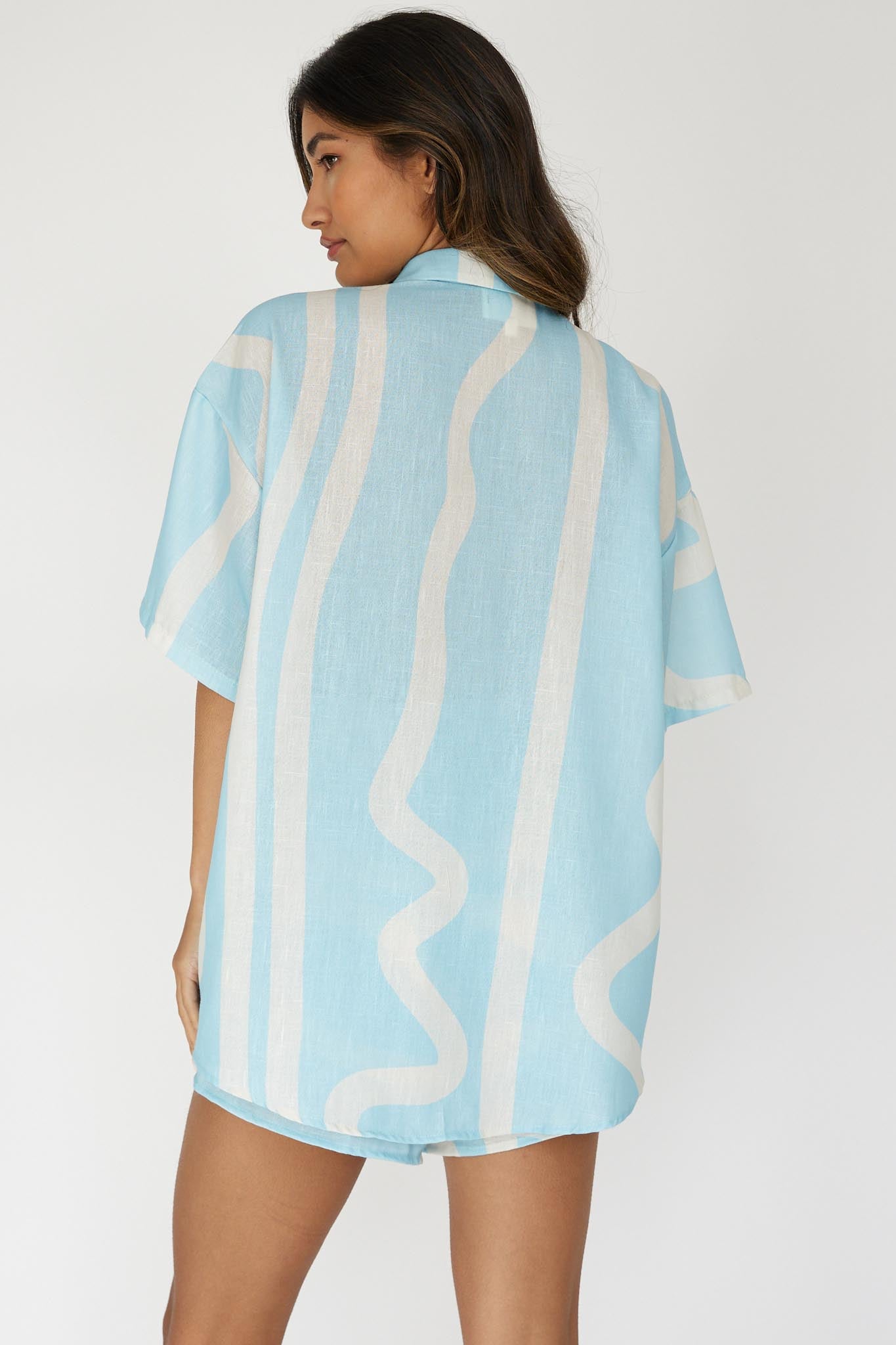 Cora Button-Up Shirt Print Baby Blue-Maymioy