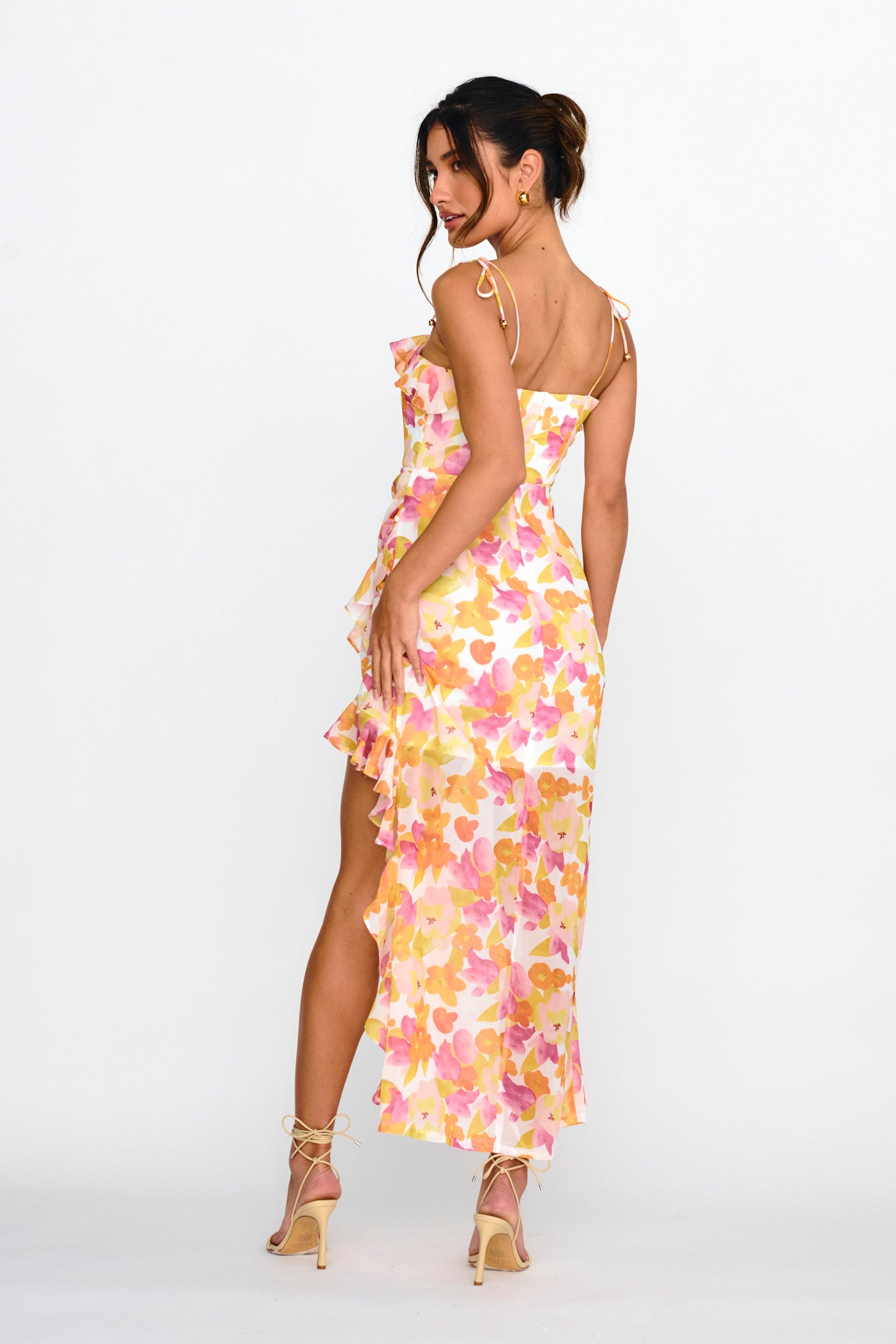 Portofino Cut-Out Split Midi Dress Floral Red-Maymioy