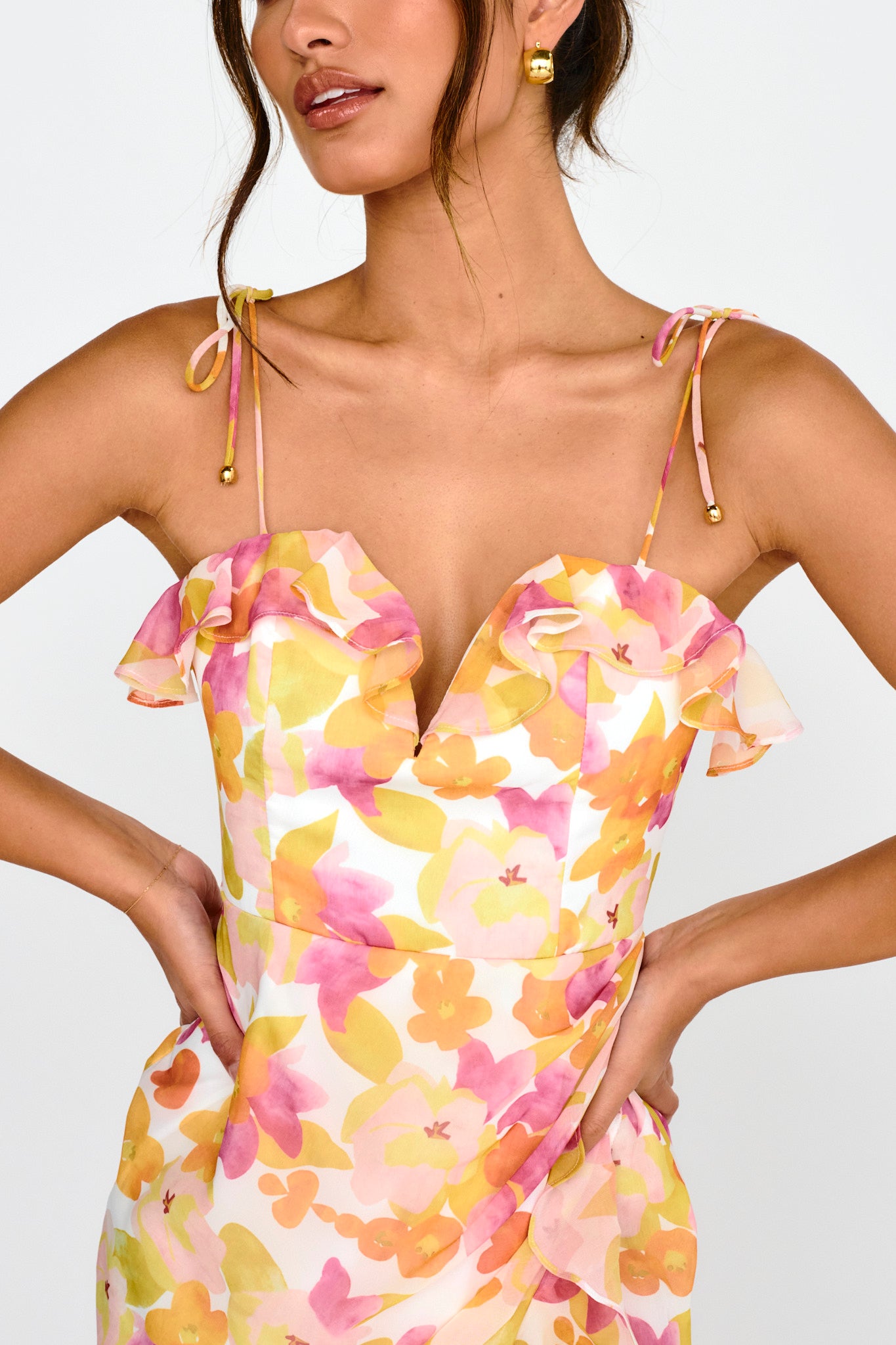 Portofino Cut-Out Split Midi Dress Floral Red-Maymioy