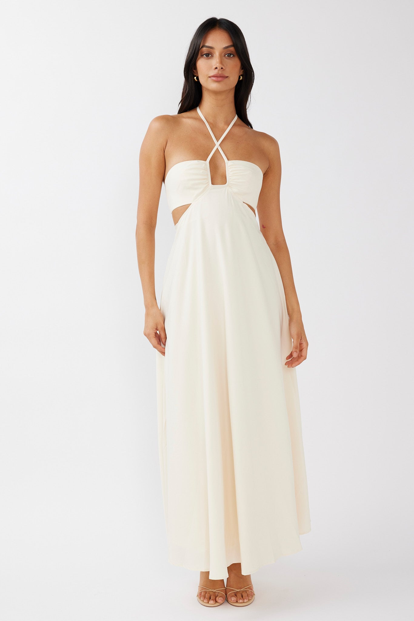 Onika Cut-Out Tied Back Maxi Dress Butter-Maymioy