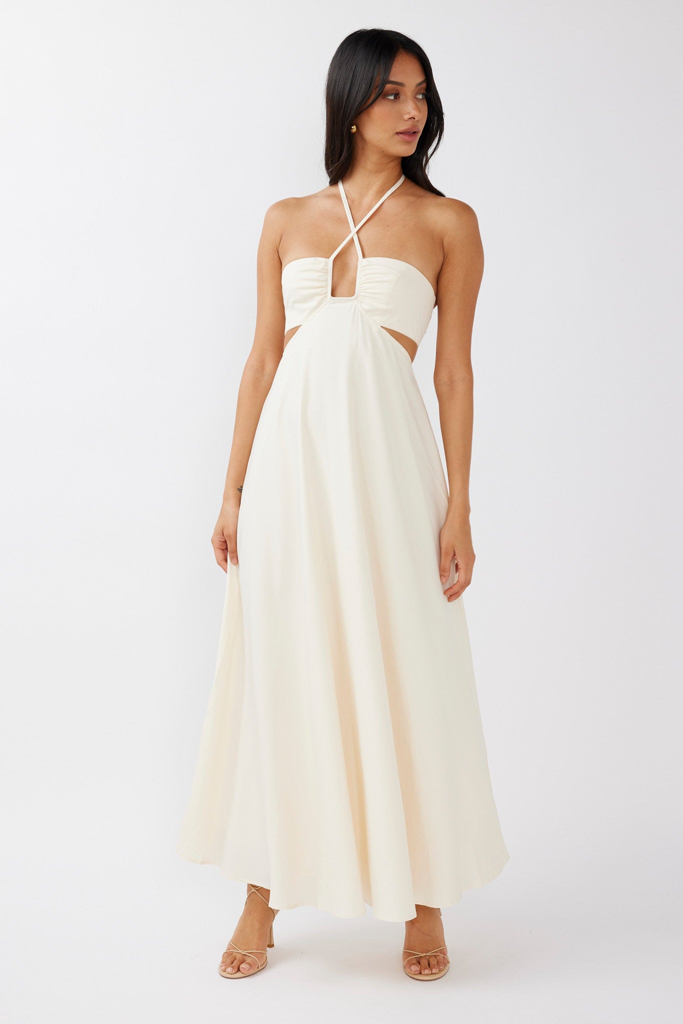 Onika Cut-Out Tied Back Maxi Dress Butter-Maymioy
