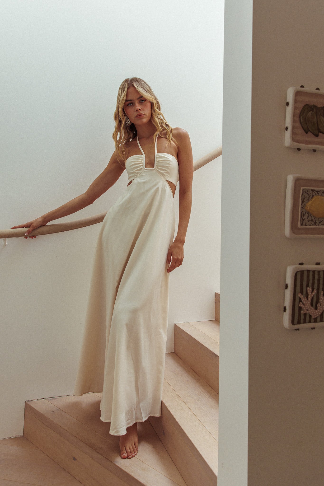 Onika Cut-Out Tied Back Maxi Dress Butter-Maymioy