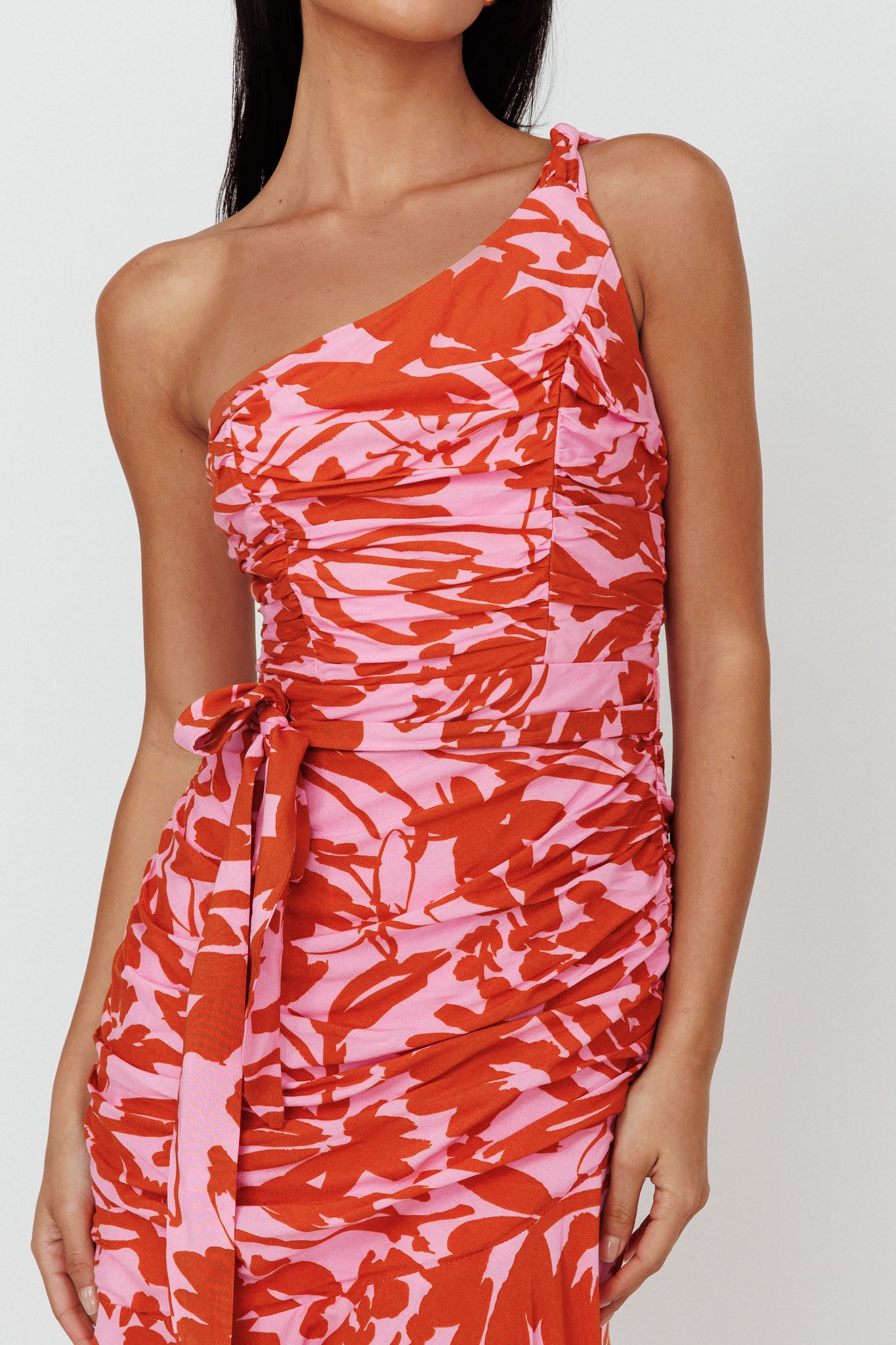 Chandler One-Shoulder Ruched Midi Dress Lilac-Maymioy