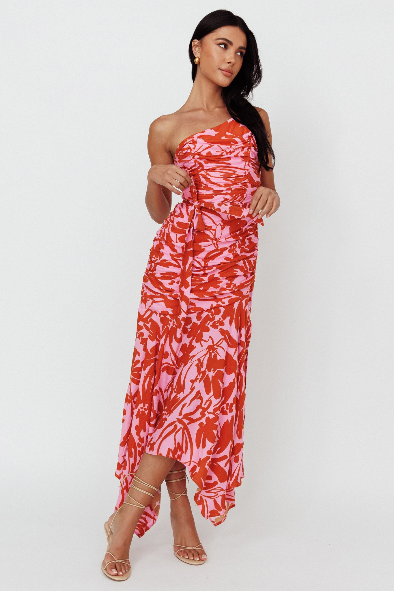 Chandler One-Shoulder Ruched Midi Dress Lilac-Maymioy