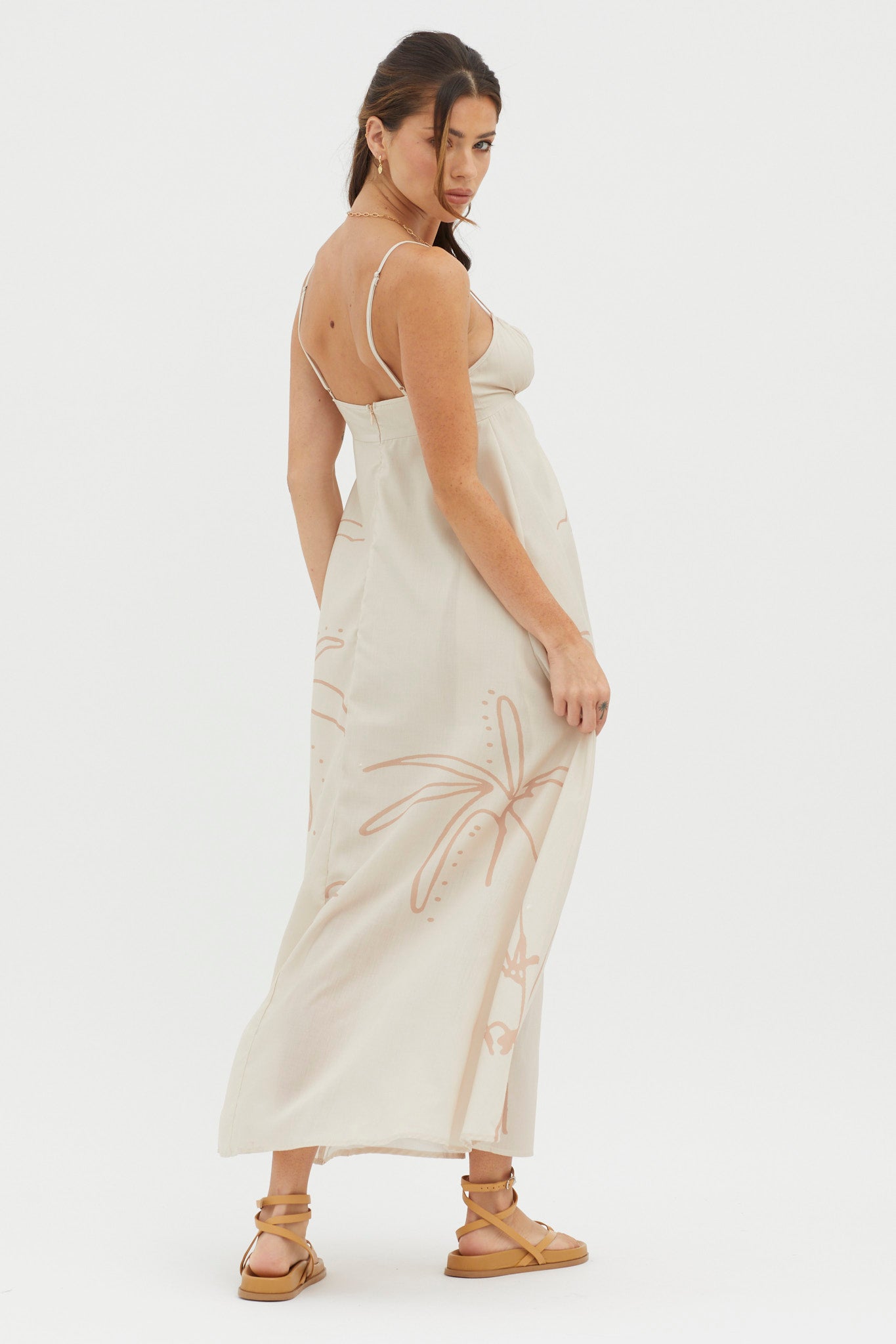 Yuki Tied Bust Midi Dress Sand-Maymioy