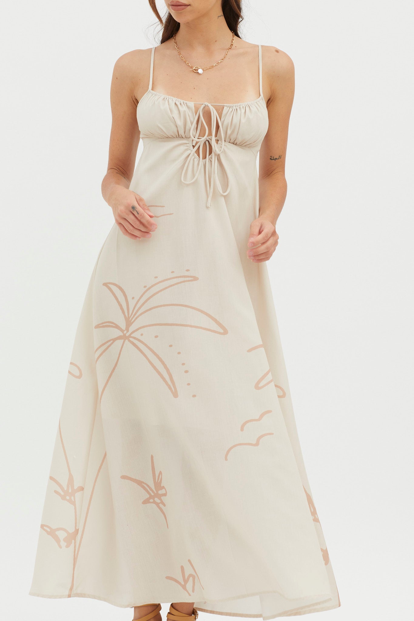 Yuki Tied Bust Midi Dress Sand-Maymioy