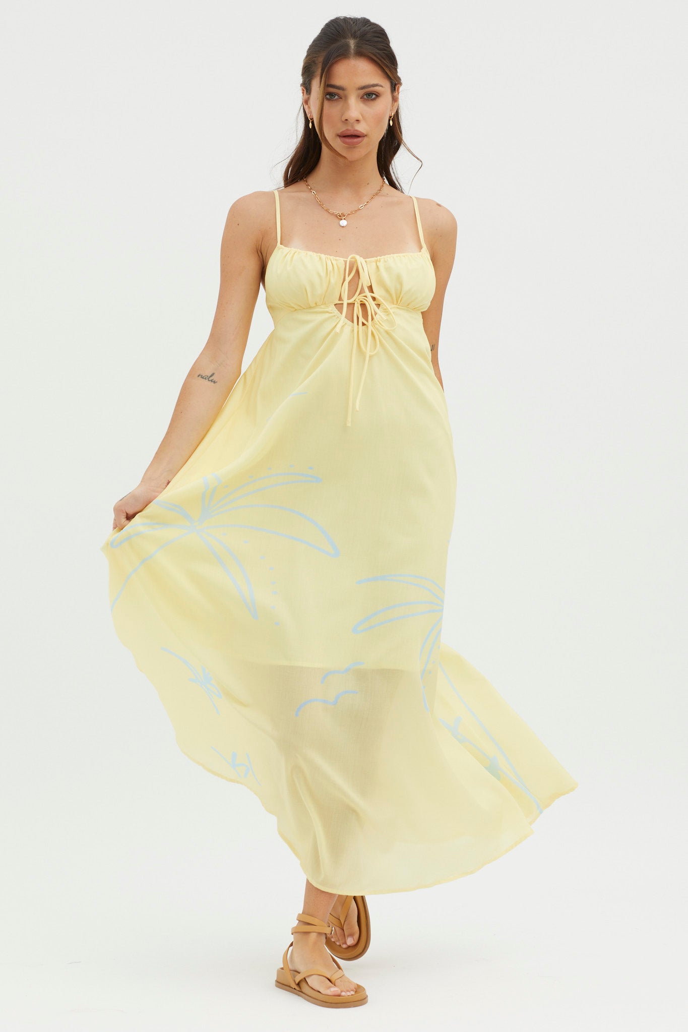 Yuki Tied Bust Midi Dress Yellow-Maymioy