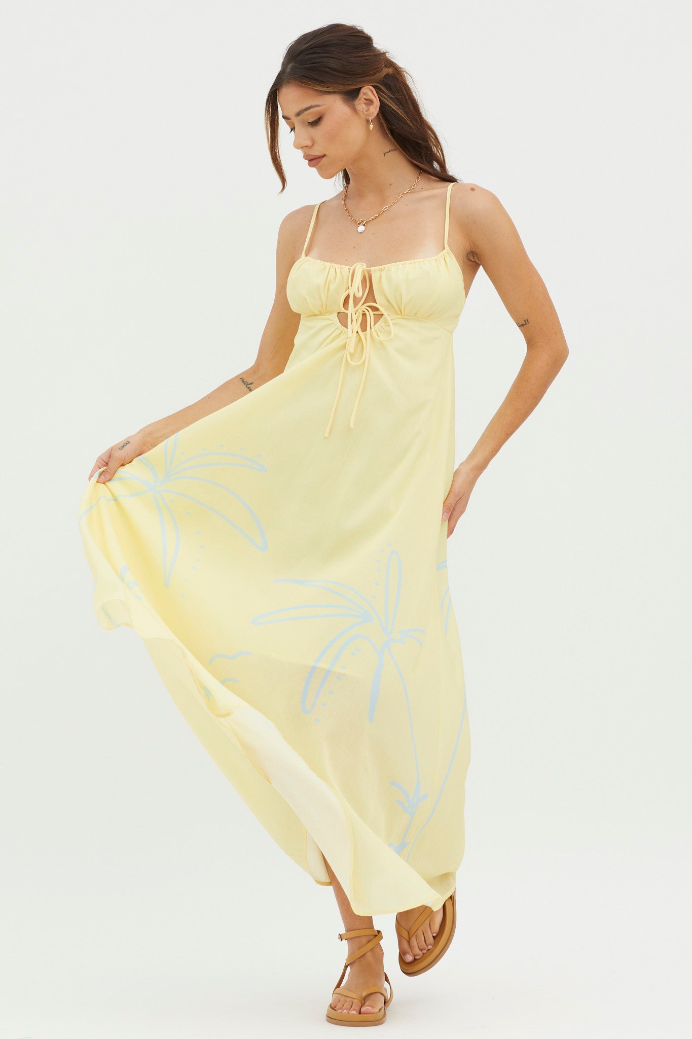 Yuki Tied Bust Midi Dress Yellow-Maymioy