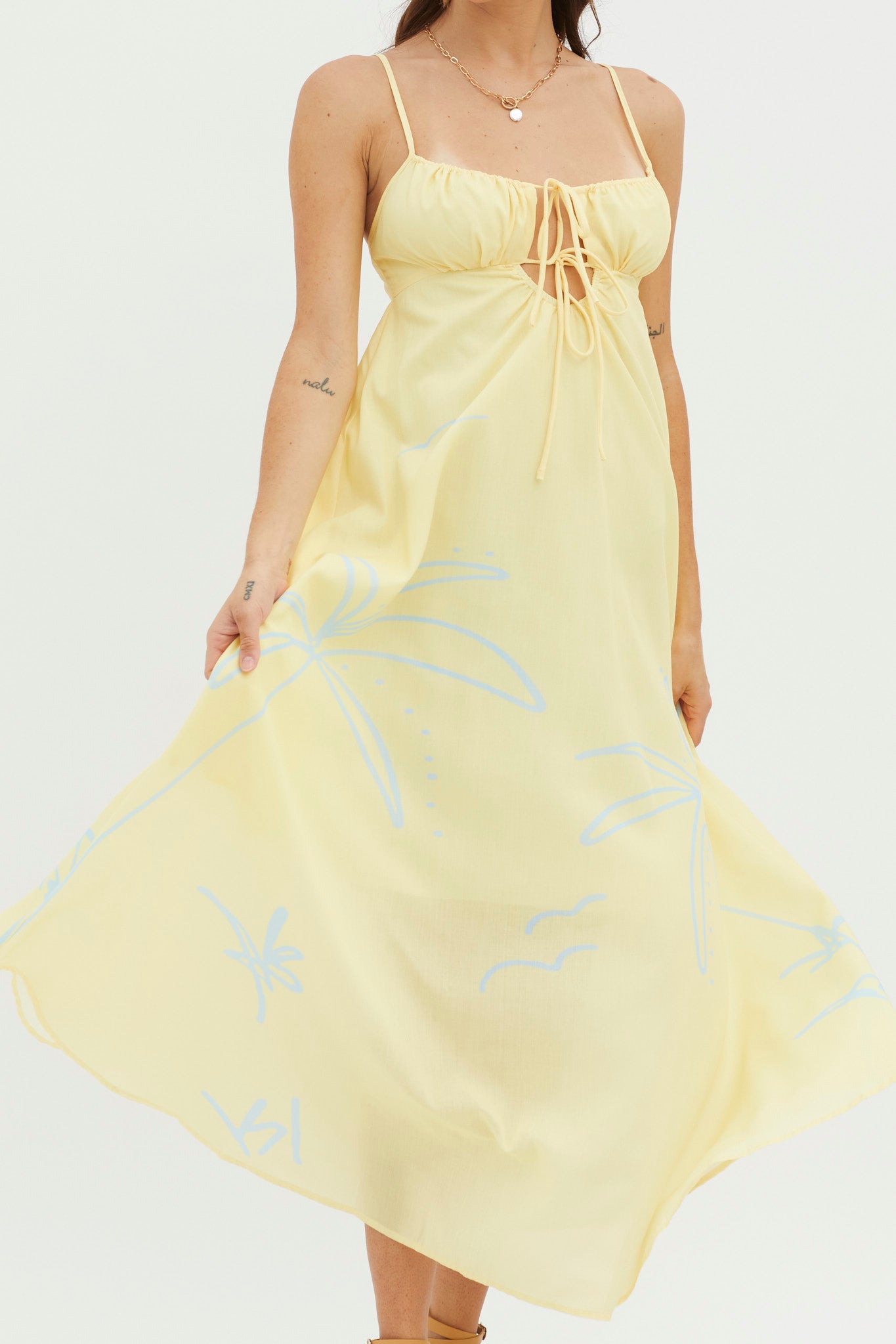 Yuki Tied Bust Midi Dress Yellow-Maymioy