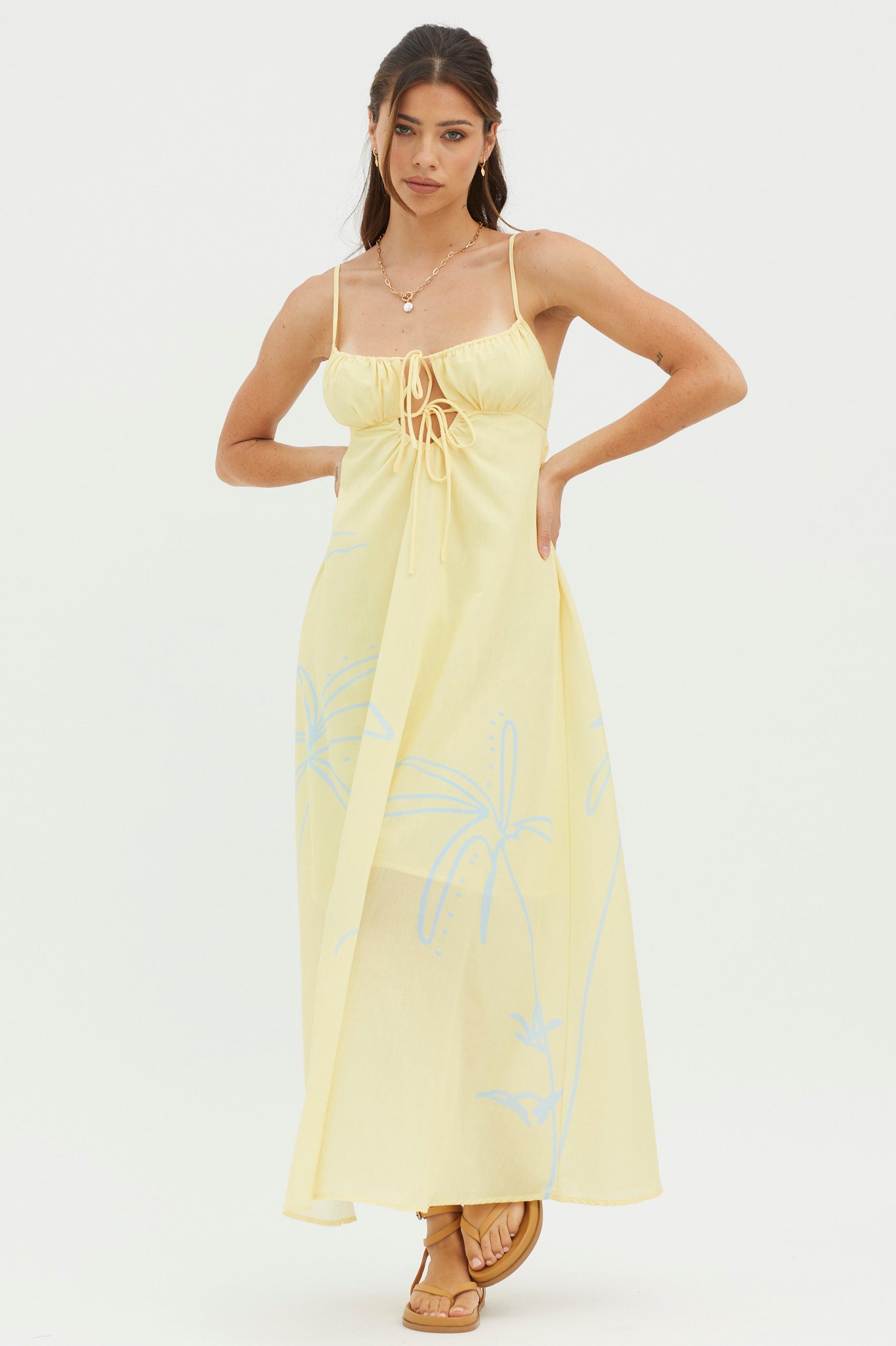 Yuki Tied Bust Midi Dress Yellow-Maymioy