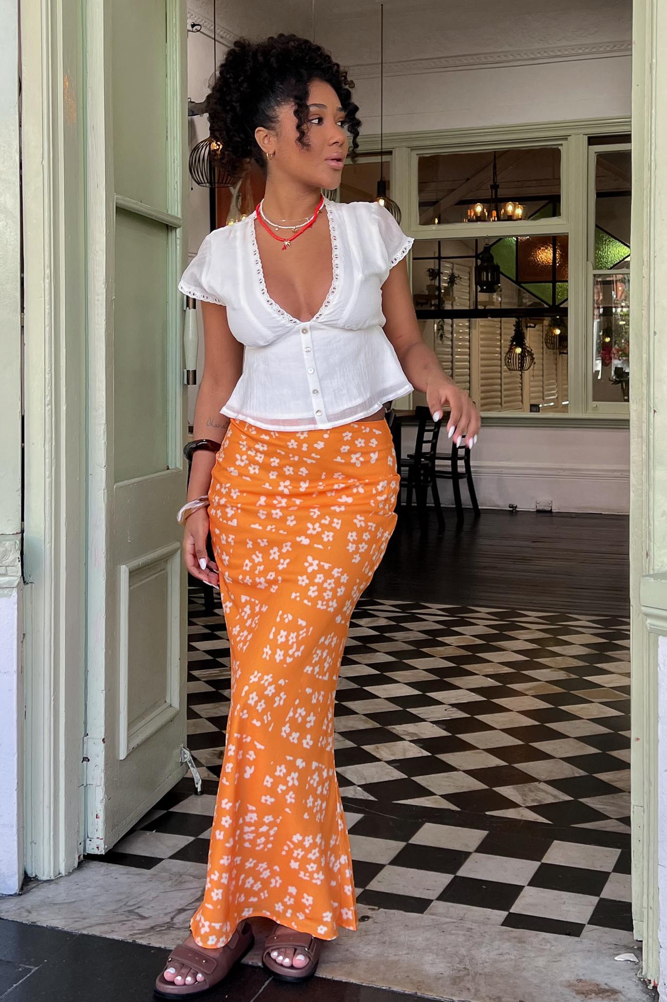 Heart & Soul Maxi Skirt Floral Orange-Maymioy