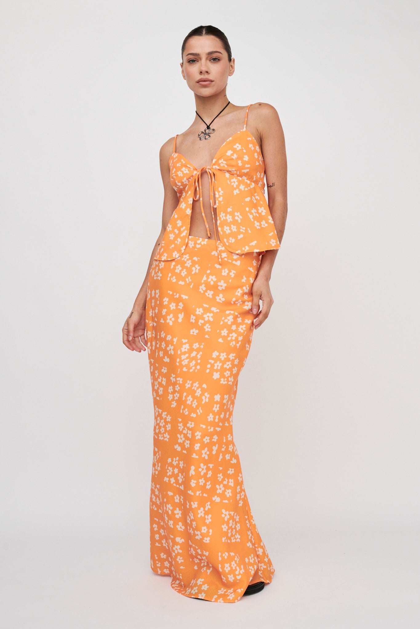 Heart & Soul Tie Front Top Floral Orange-Maymioy