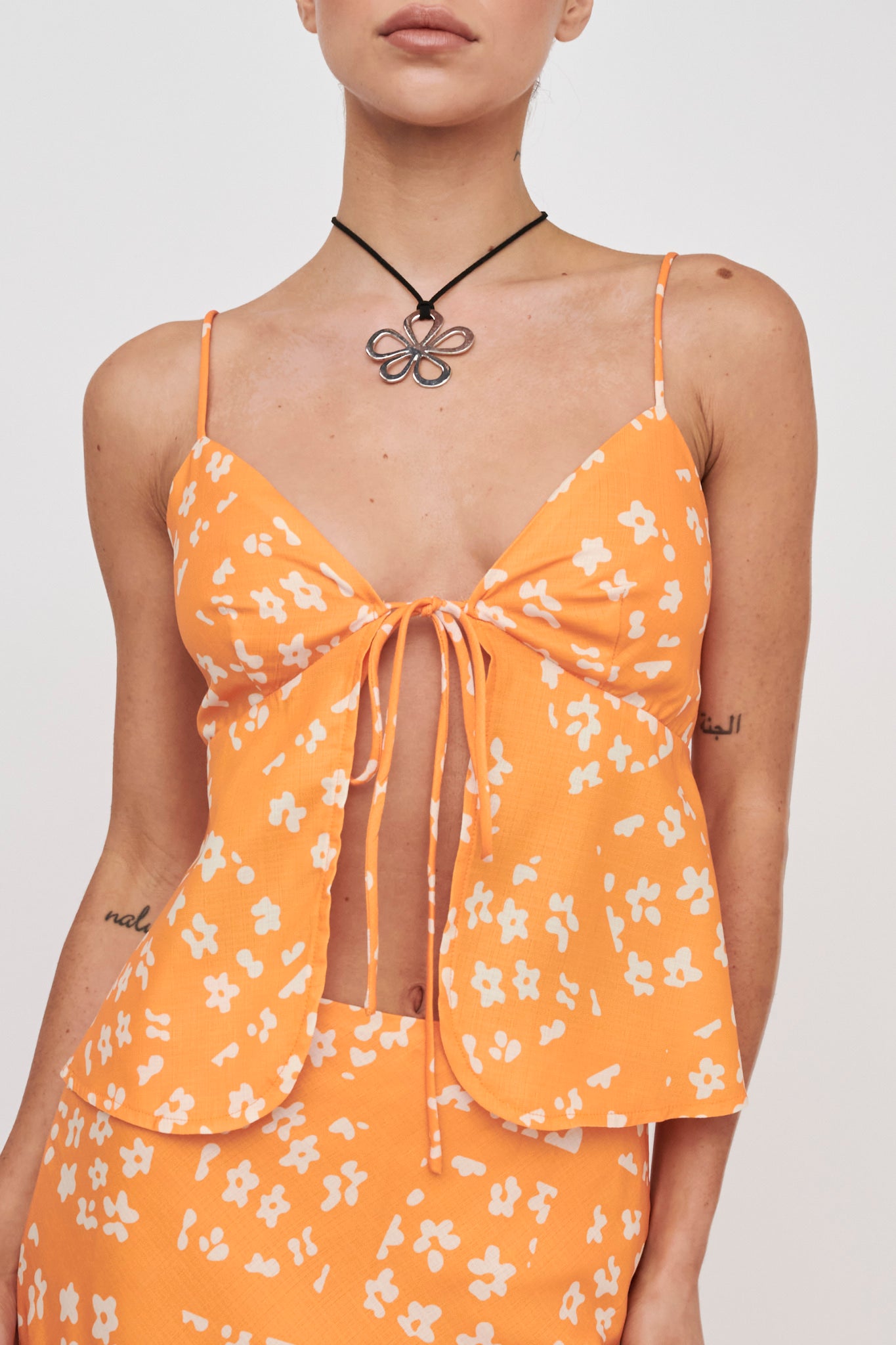 Heart & Soul Tie Front Top Floral Orange-Maymioy