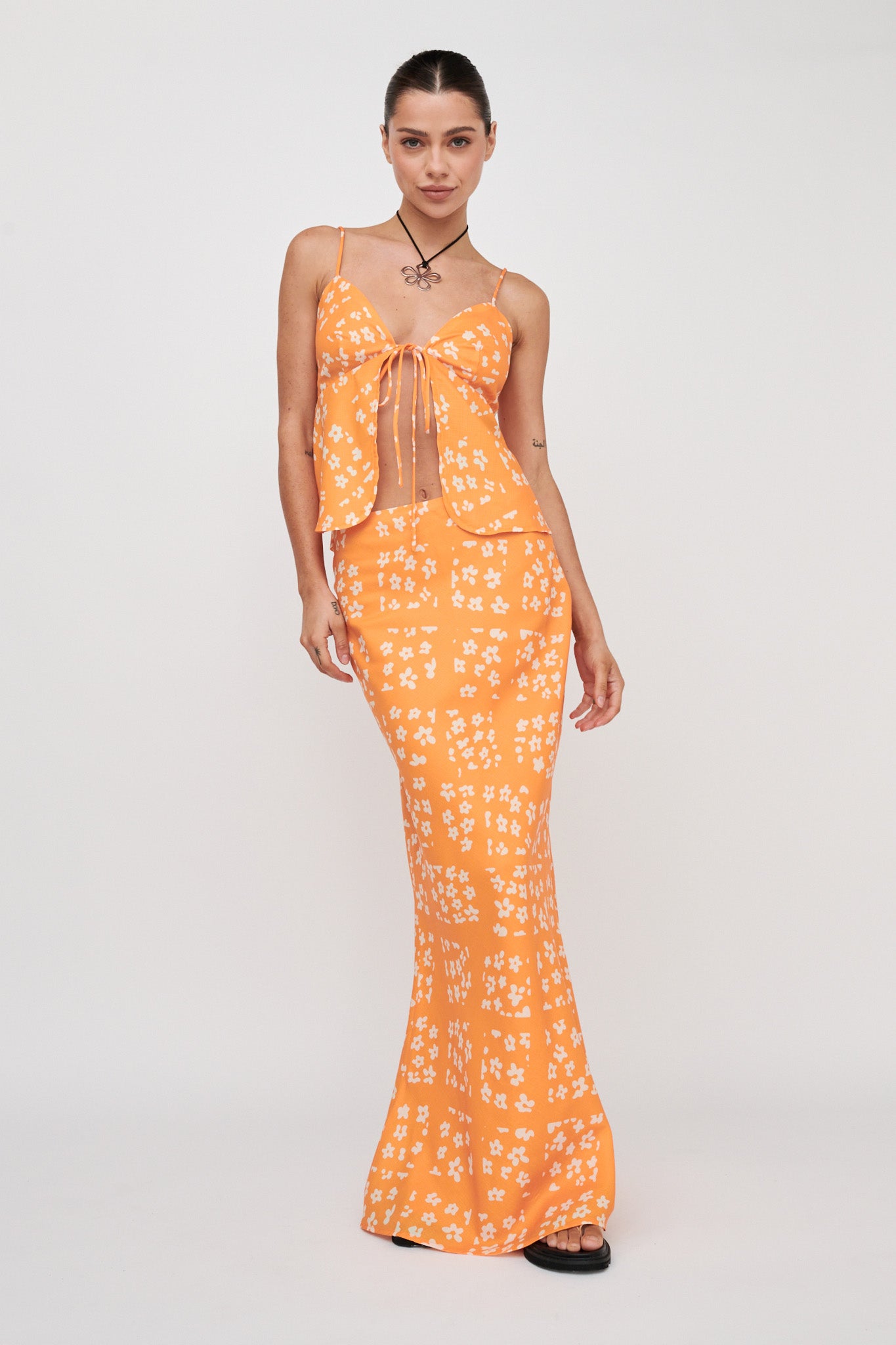 Heart & Soul Tie Front Top Floral Orange-Maymioy