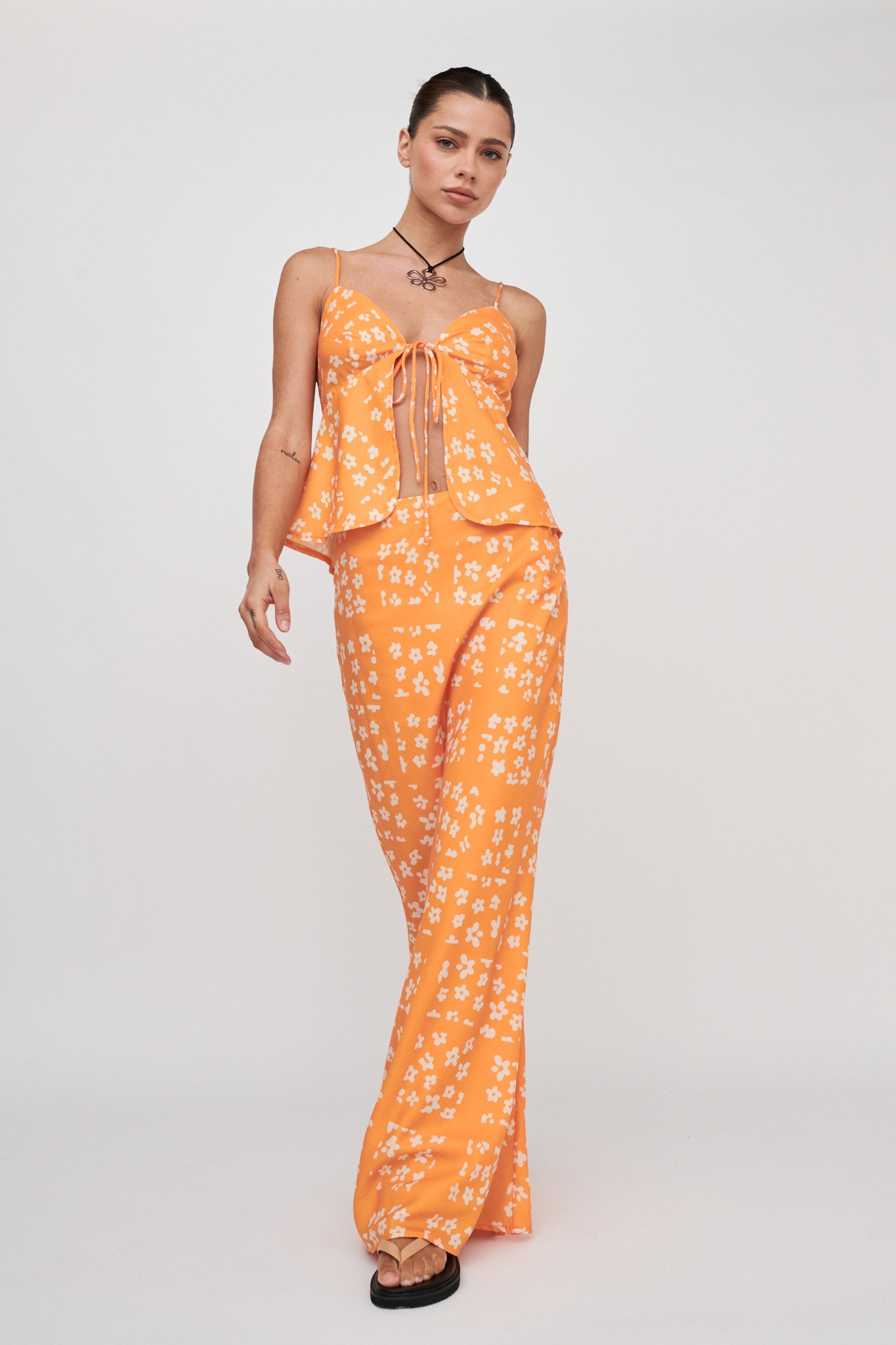 Heart & Soul Tie Front Top Floral Orange-Maymioy