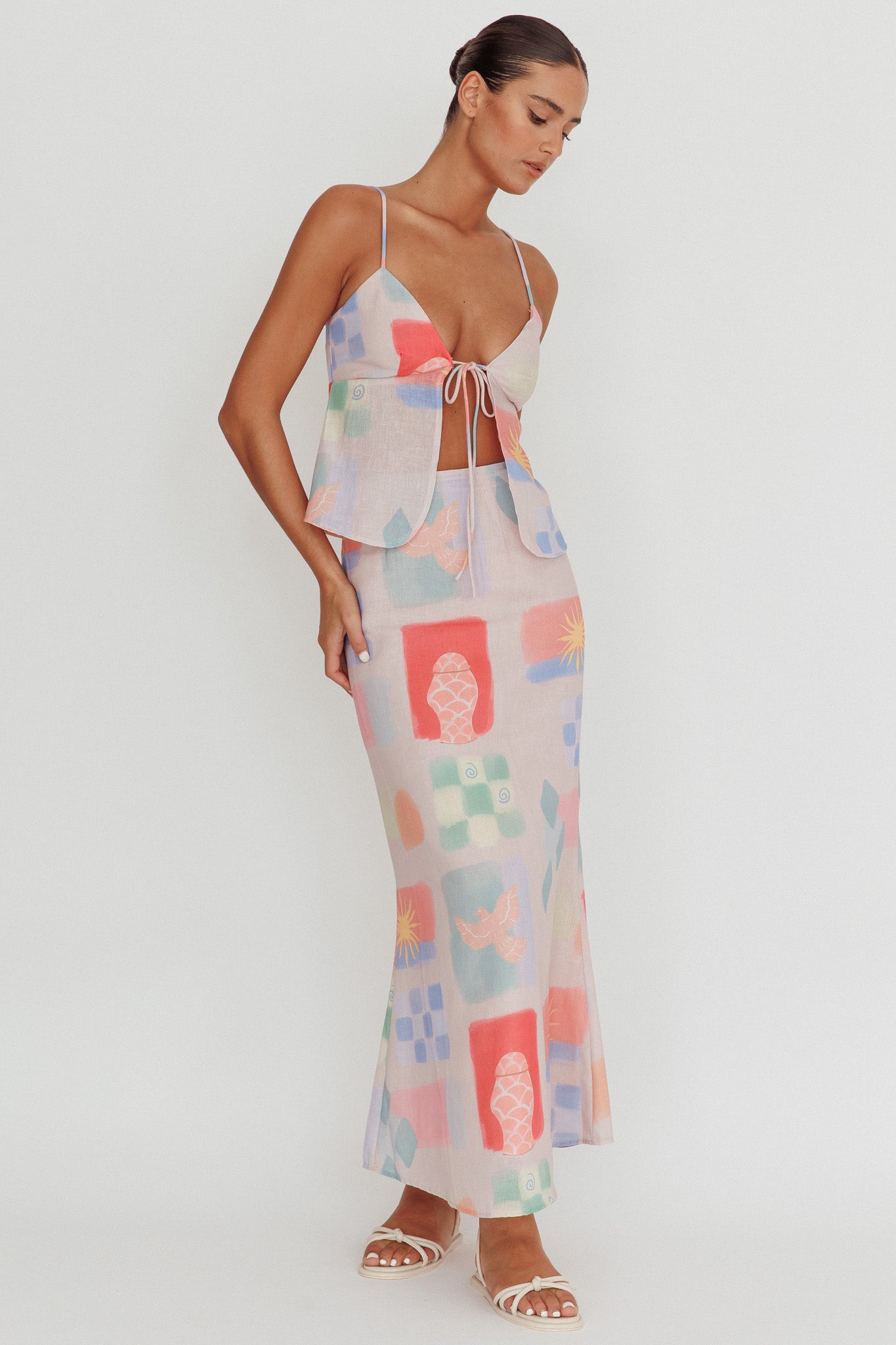 Heart & Soul Tie Front Top Print Multi-Maymioy