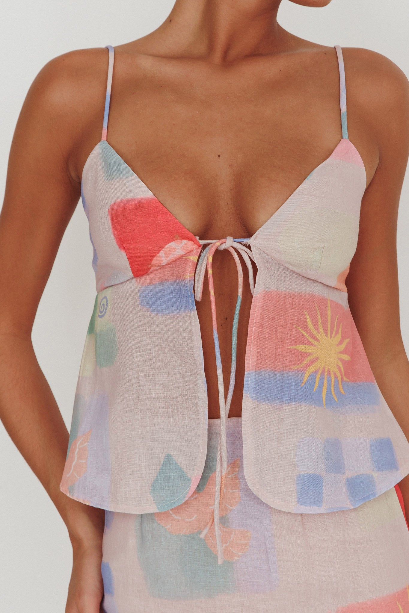 Heart & Soul Tie Front Top Print Multi-Maymioy