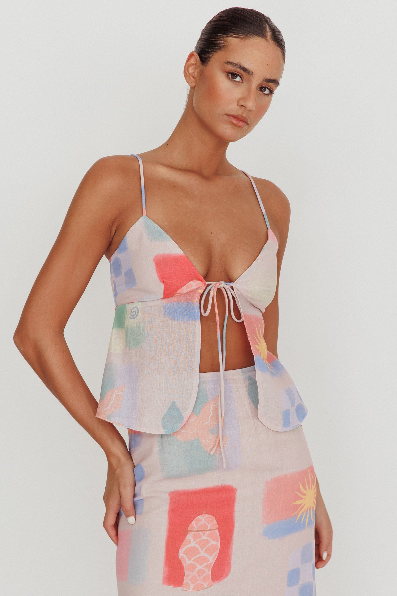 Heart & Soul Tie Front Top Print Multi-Maymioy