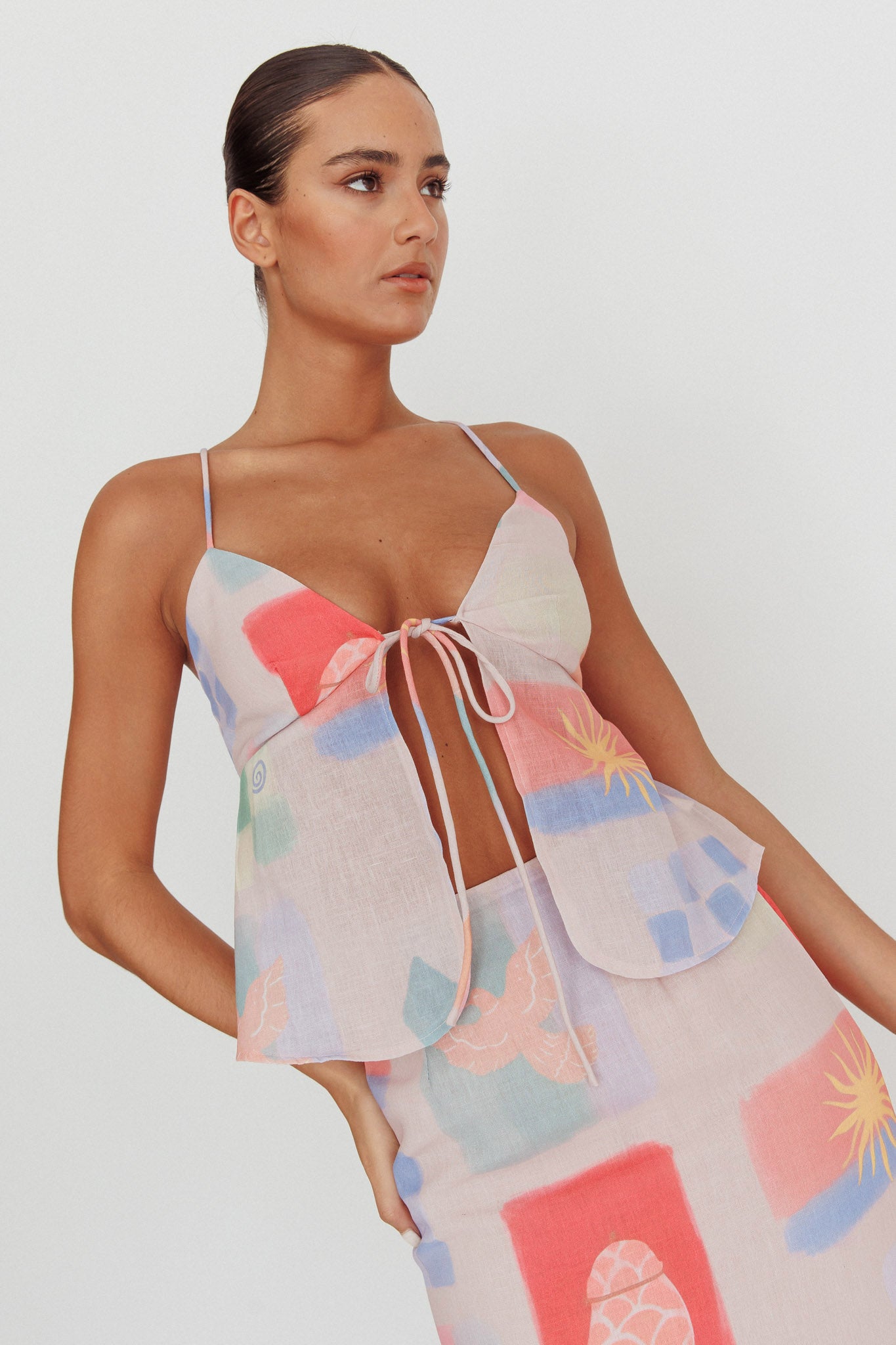 Heart & Soul Tie Front Top Print Multi-Maymioy