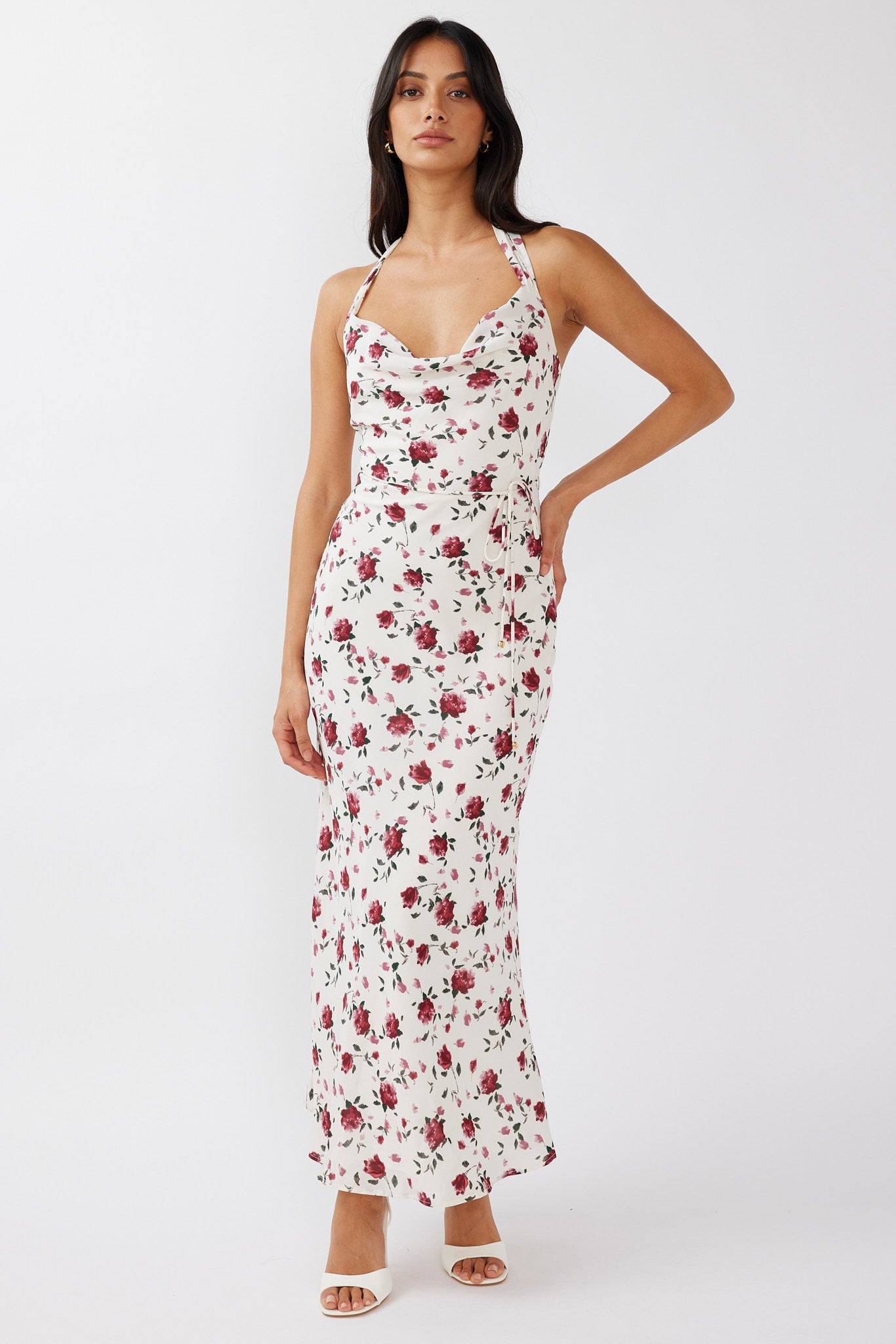 Love's Kiss Cowl Halterneck Maxi Dress Rose-Maymioy