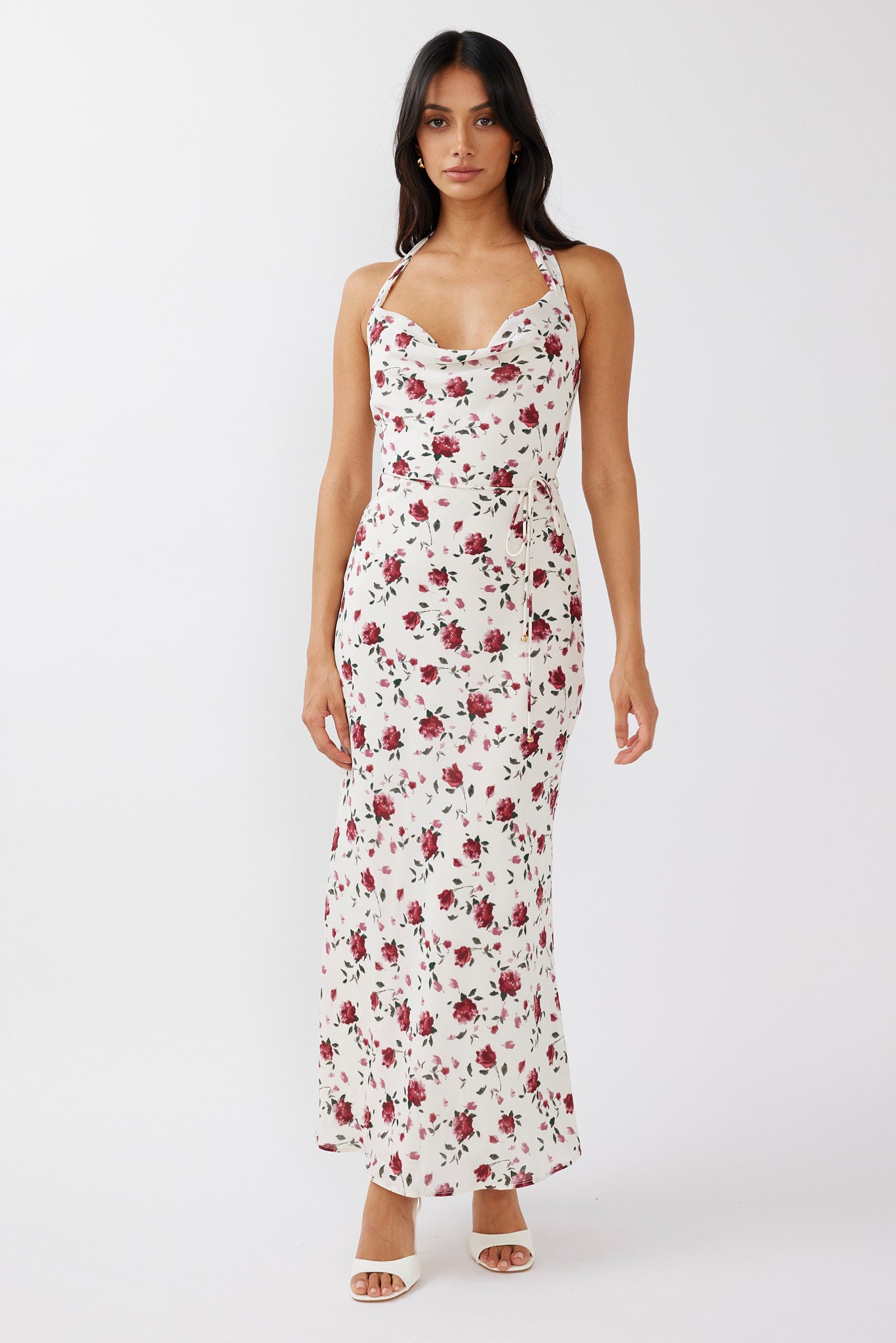 Love's Kiss Cowl Halterneck Maxi Dress Rose-Maymioy