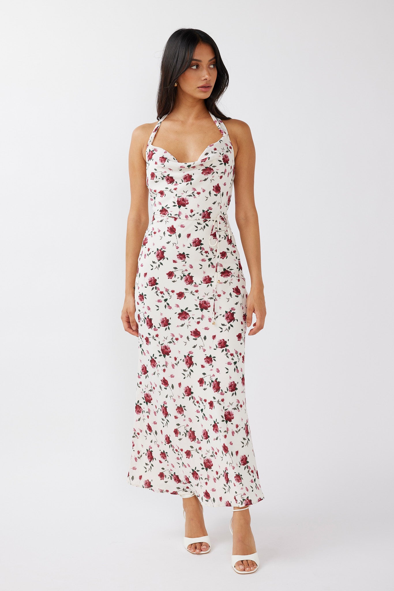 Love's Kiss Cowl Halterneck Maxi Dress Rose-Maymioy