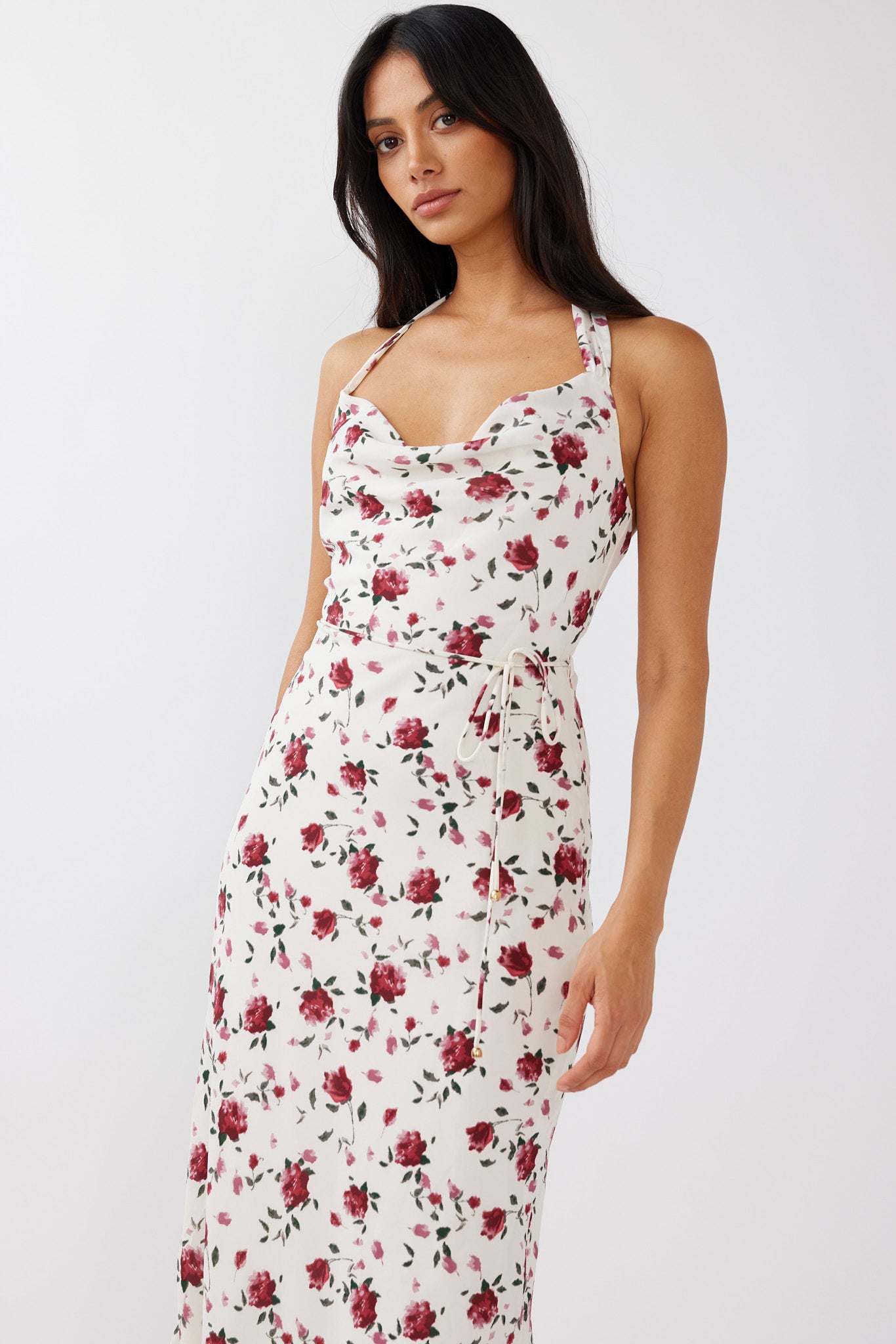 Love's Kiss Cowl Halterneck Maxi Dress Rose-Maymioy