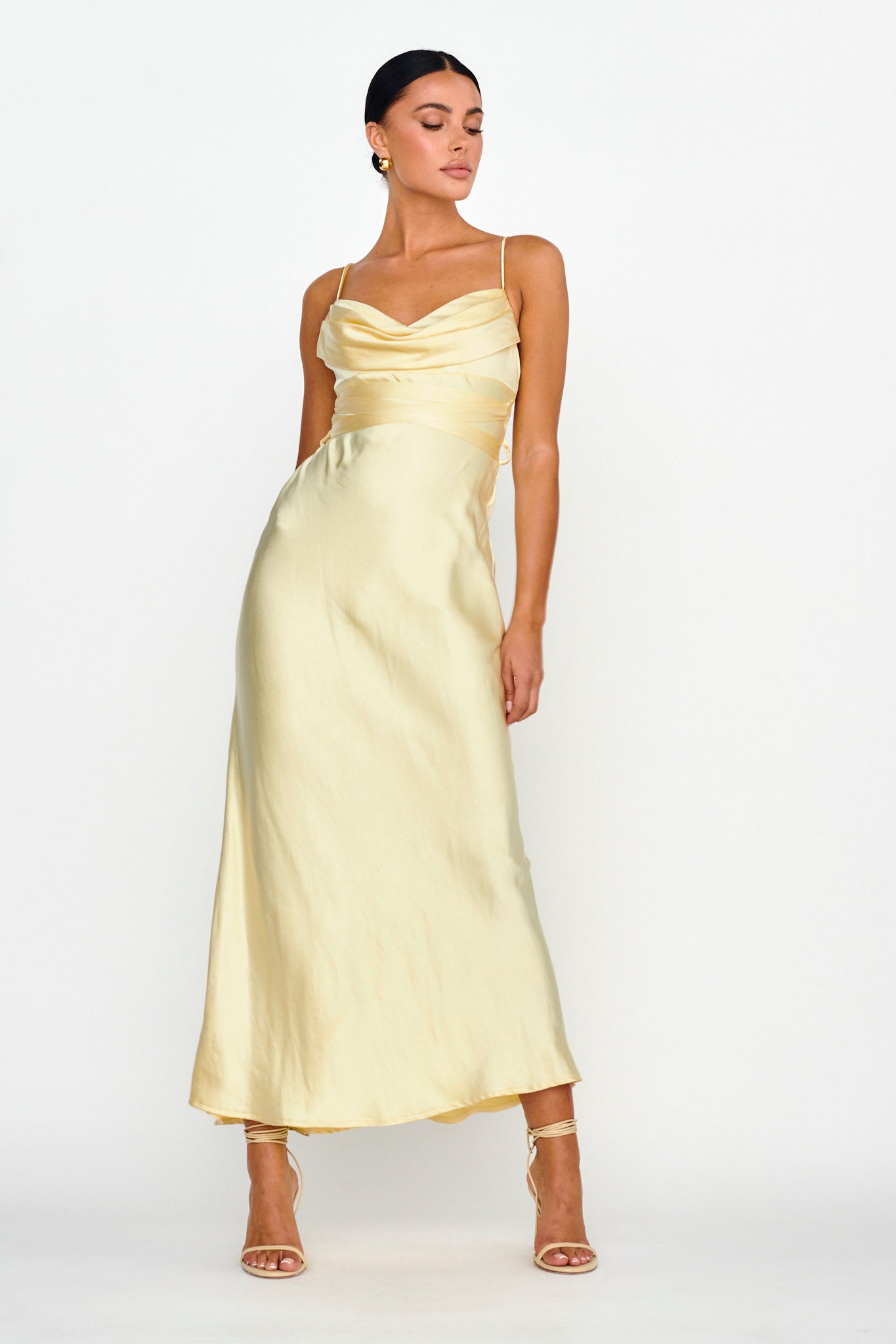 Starring Role Cowl Bust Waist Tie Dress Butter-Maymioy