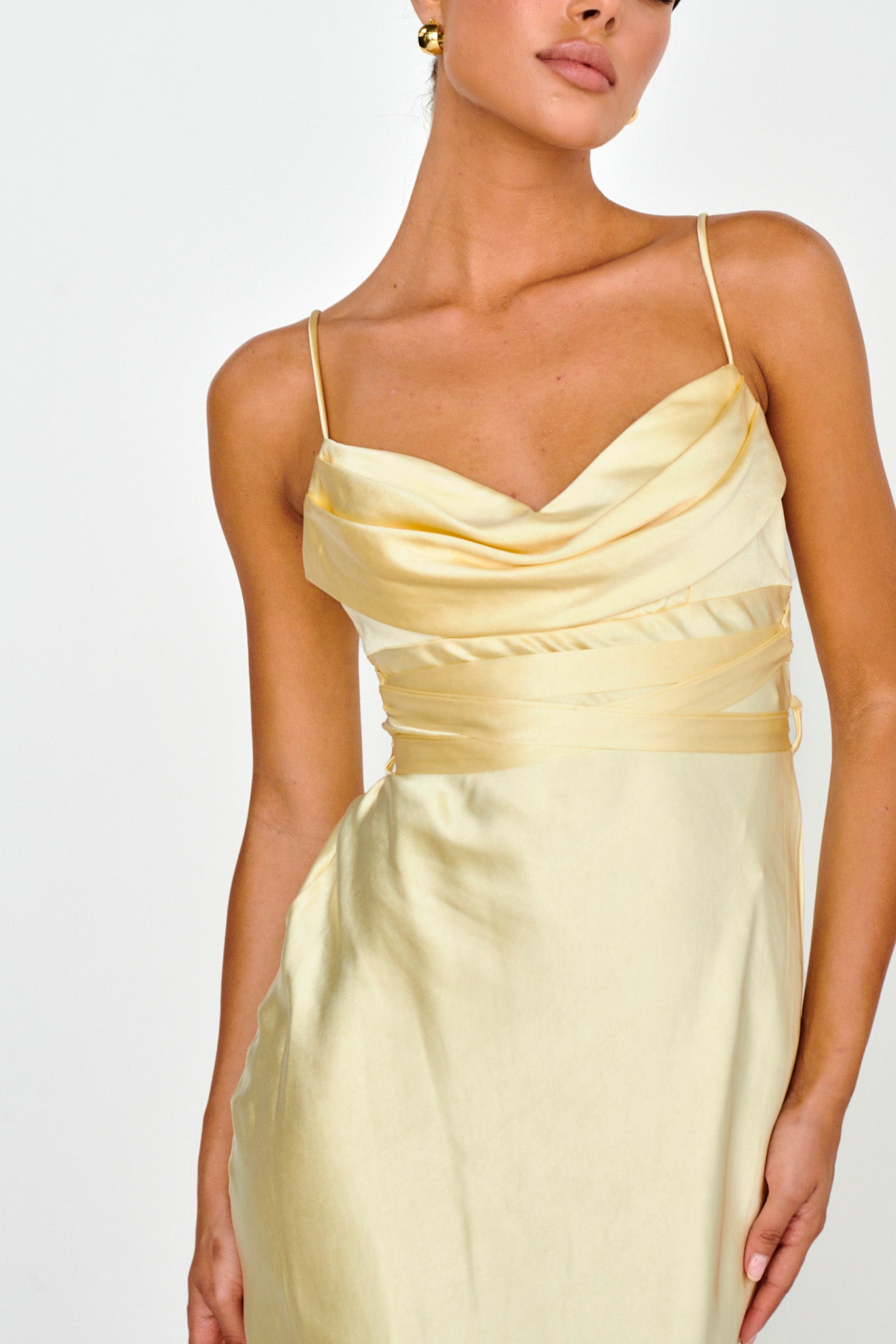 Starring Role Cowl Bust Waist Tie Dress Butter-Maymioy