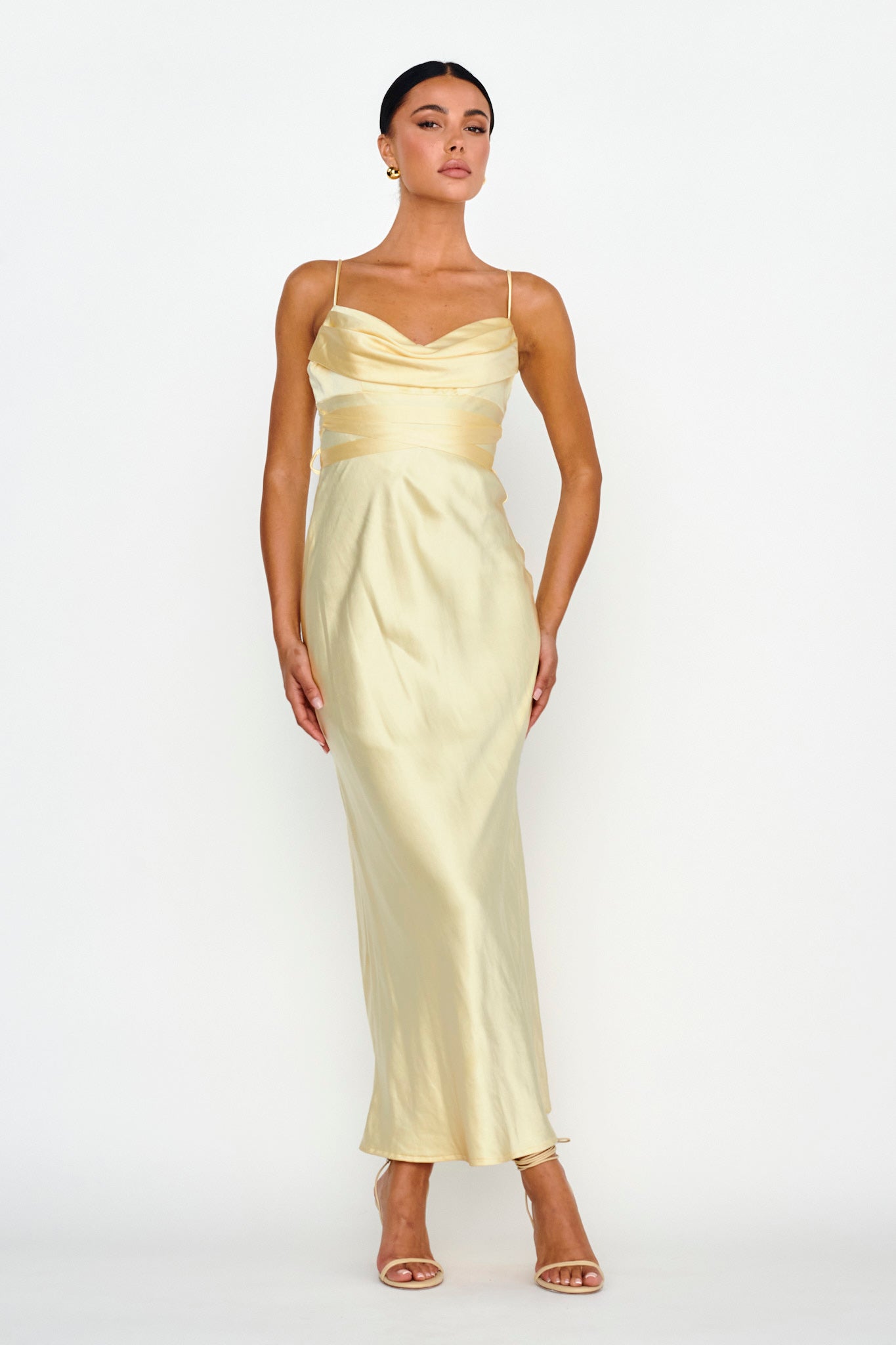 Starring Role Cowl Bust Waist Tie Dress Butter-Maymioy