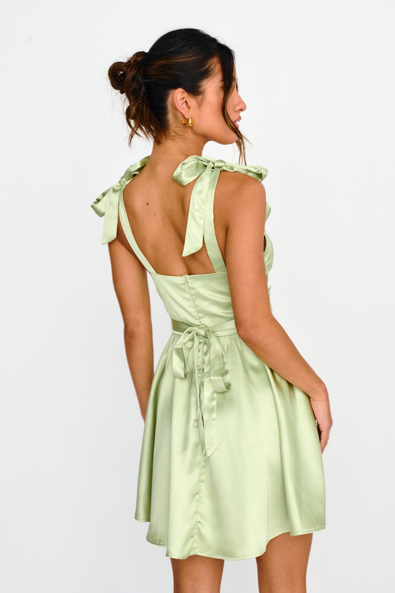 Majesty Tied Shoulder Mini Dress Lime-Maymioy