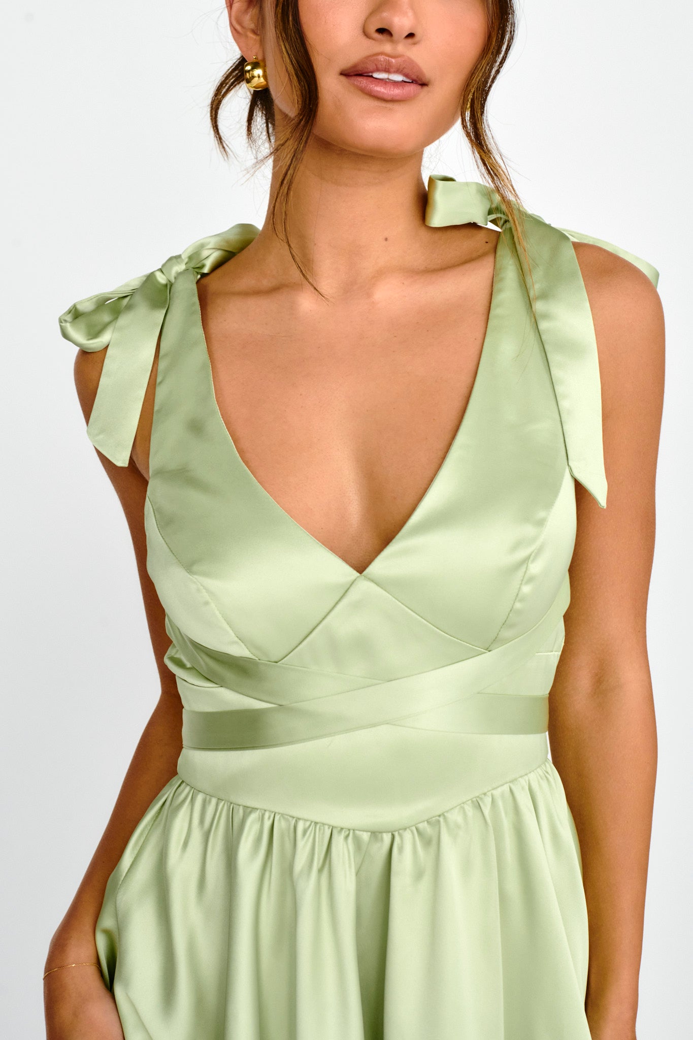 Majesty Tied Shoulder Mini Dress Lime-Maymioy
