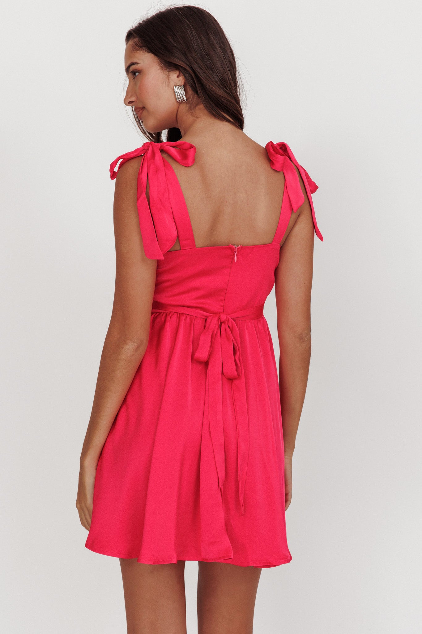 Majesty Tied Shoulder Mini Dress Hot Pink-Maymioy