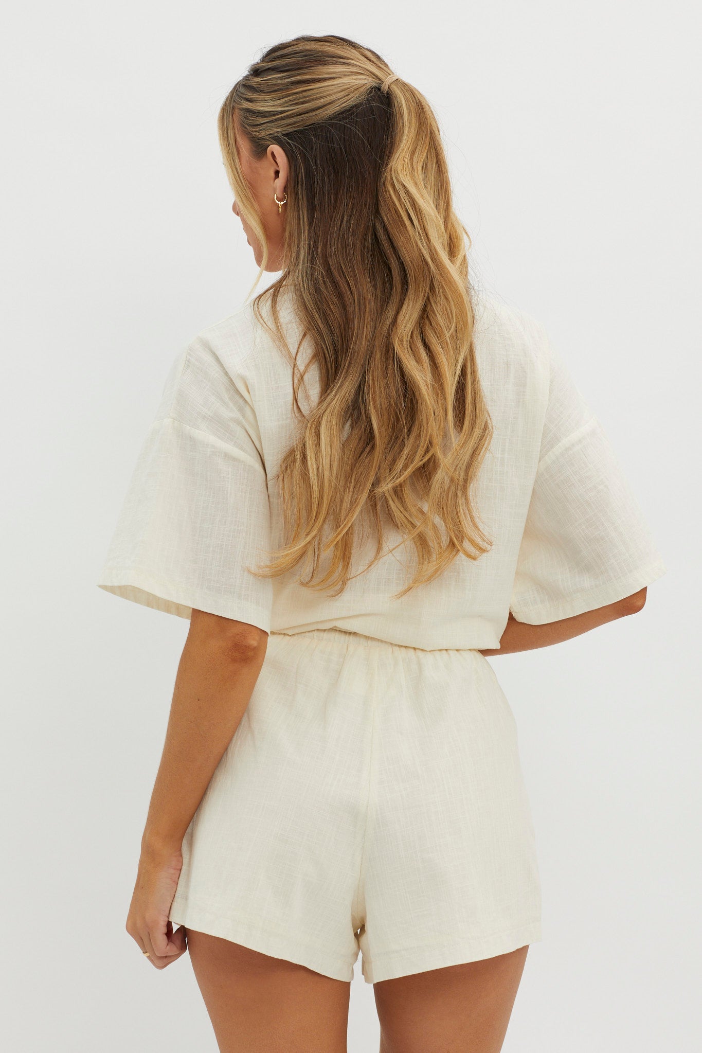 Ciao Ciao Embroidered Drawstring Shorts Beige-Maymioy