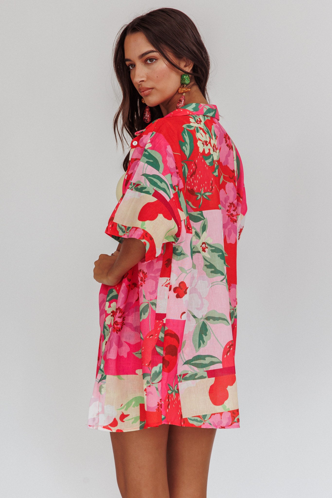 Ciao Ciao Floral Short Sleeve Buttoned Shirt Pink-Maymioy