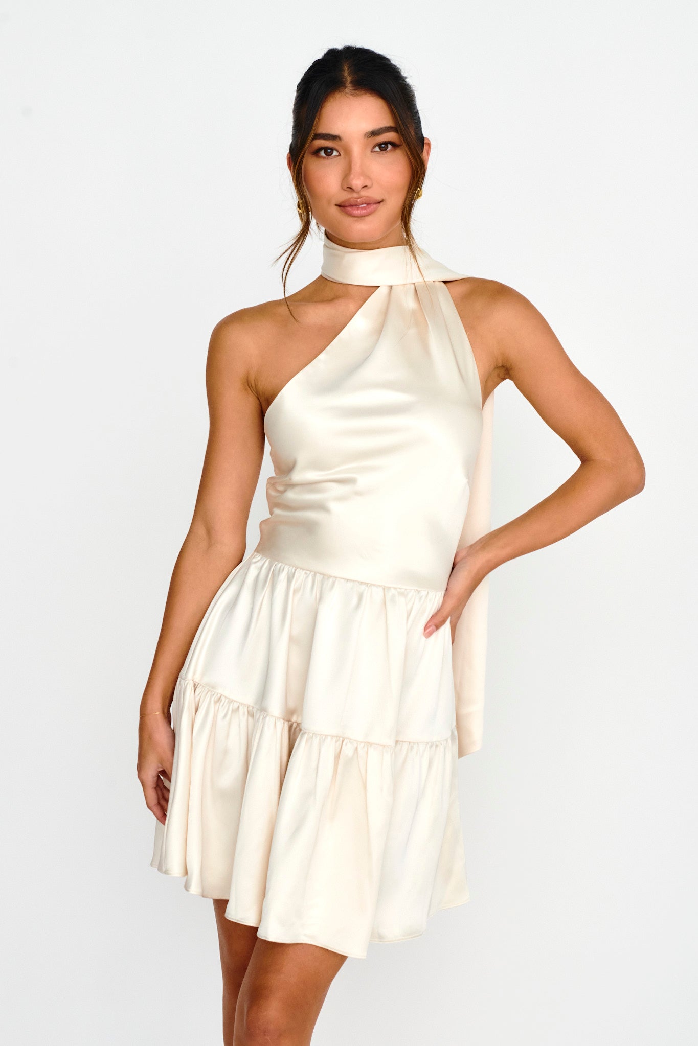 Gimme Love Open Back Flounce Mini Dress Oyster-Maymioy