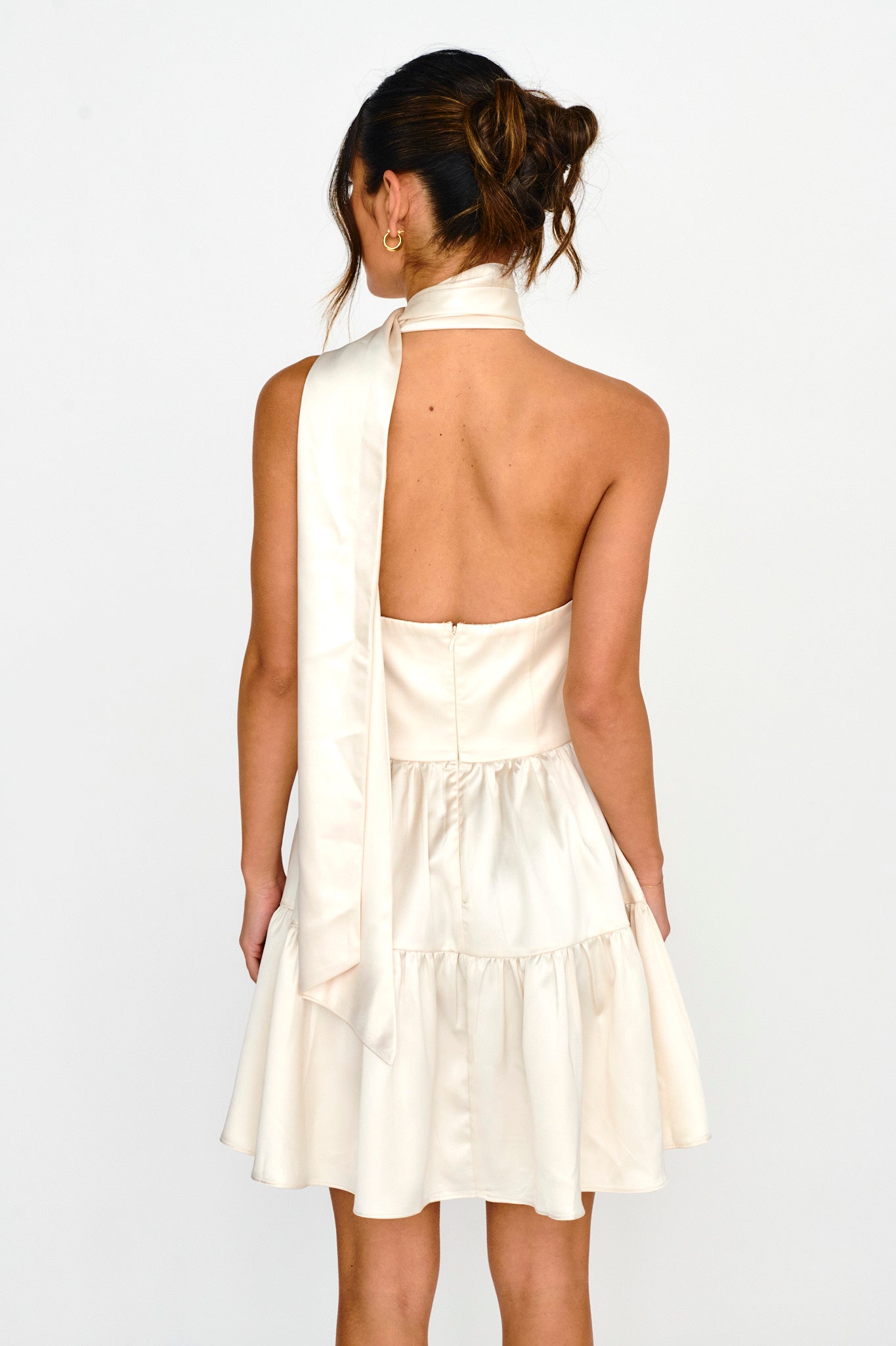 Gimme Love Open Back Flounce Mini Dress Oyster-Maymioy