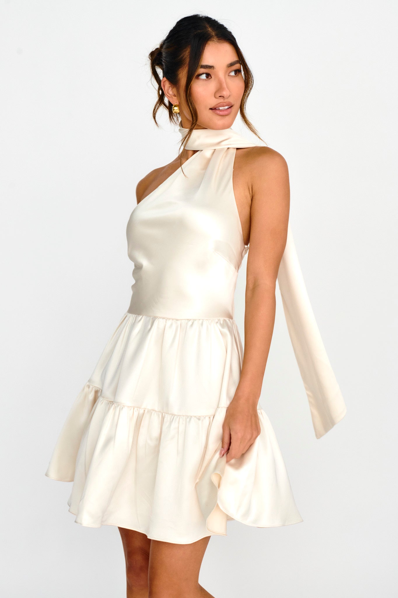 Gimme Love Open Back Flounce Mini Dress Oyster-Maymioy